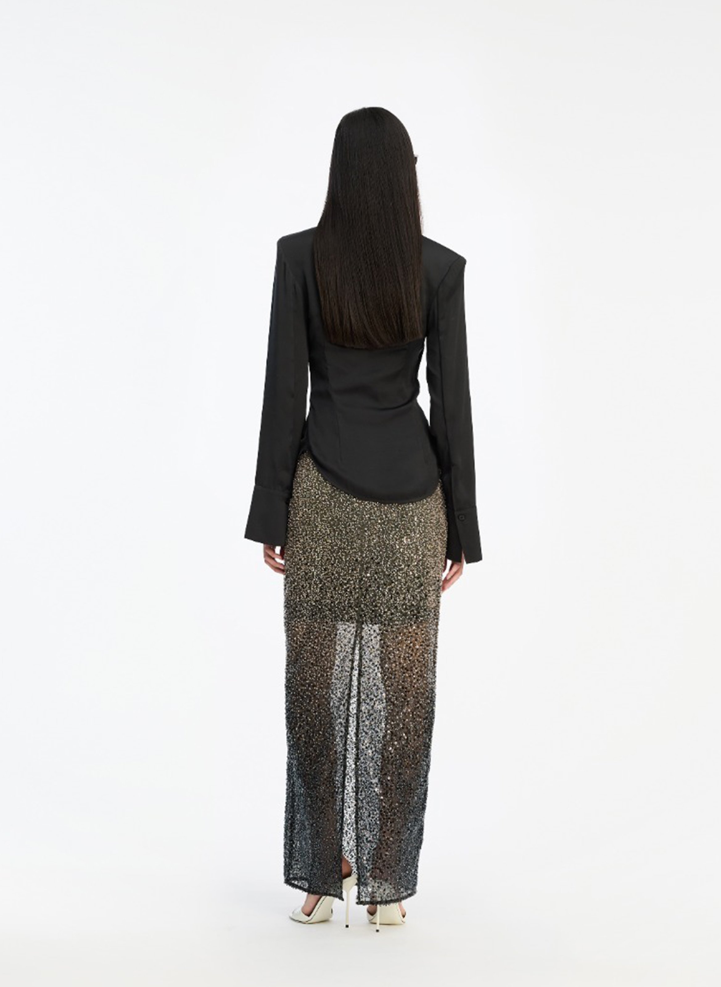 Jupe longue à sequins ROTATE Marron