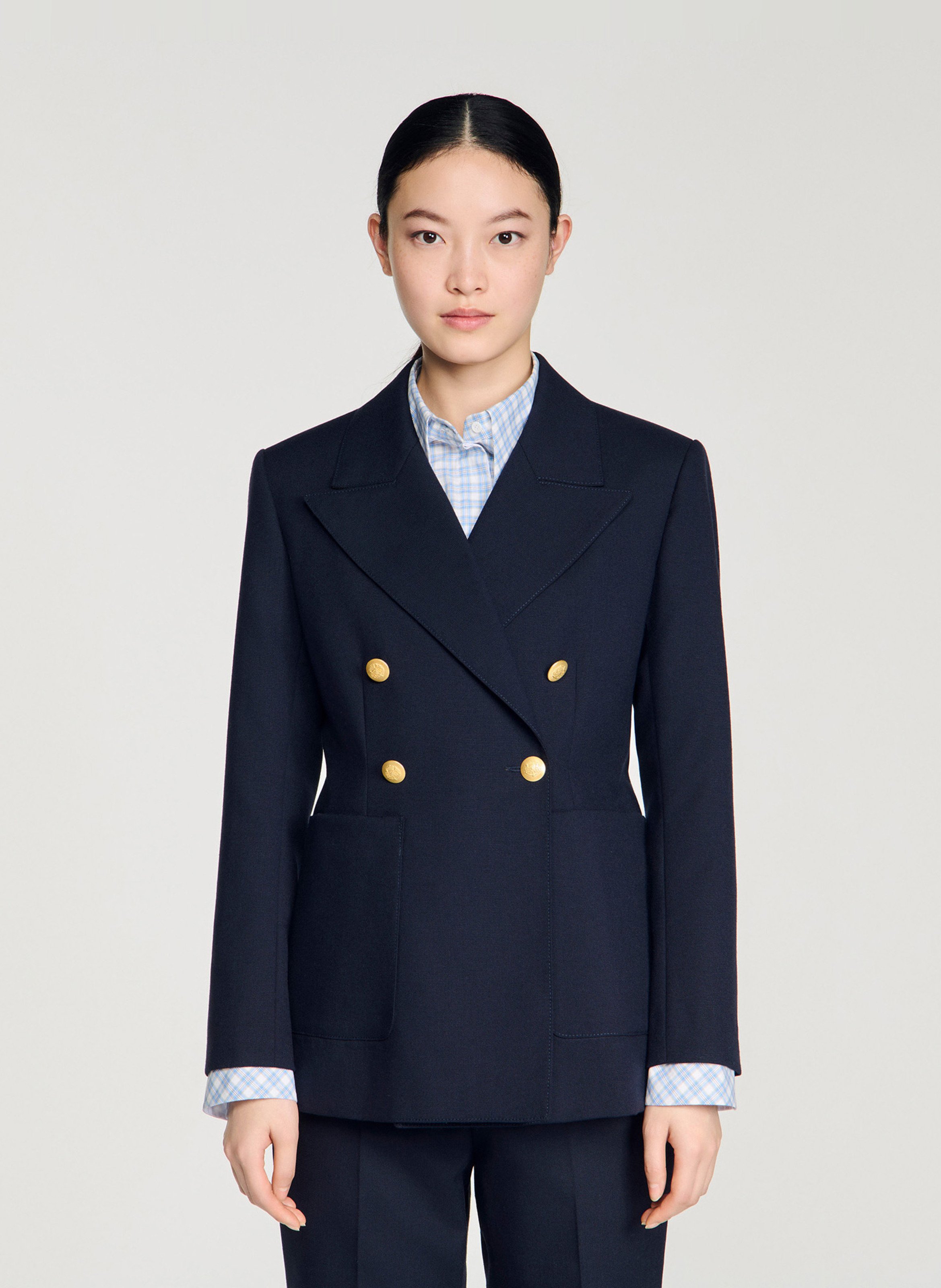 Veste tailleur boutonnée en laine mélangée SANDRO Blue