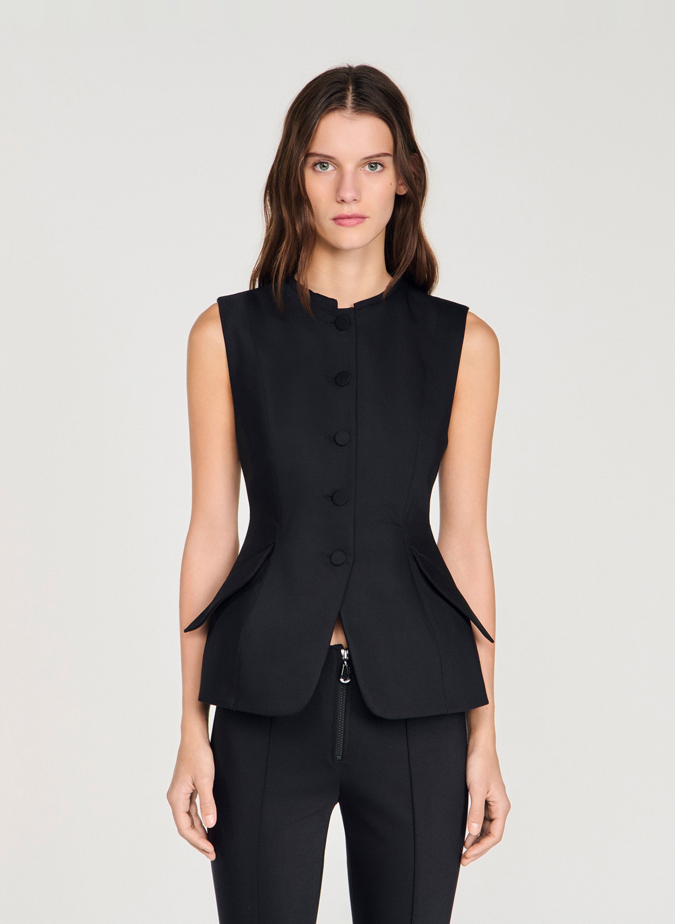 Veste cintrée col rond en coton mélangé SANDRO Zwart