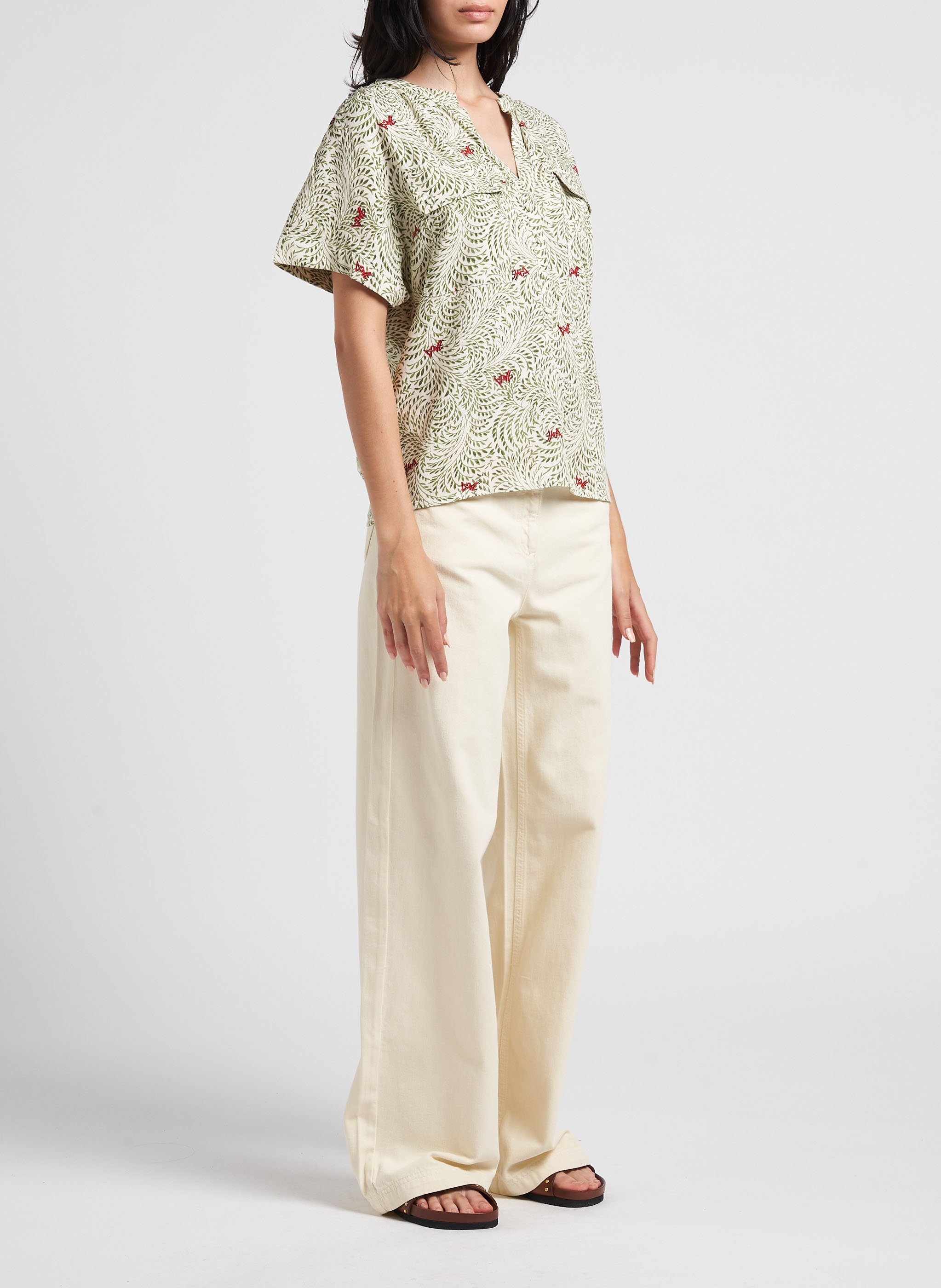 Bedruckte Bluse mit V-Ausschnitt VILA Beige