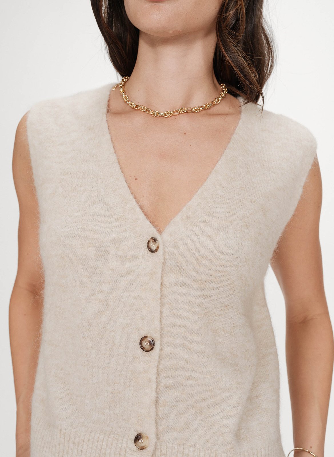 <Cardigan met V-hals zonder mouwen in effen kleur</Cardigan> GRACE ET MILA Beige