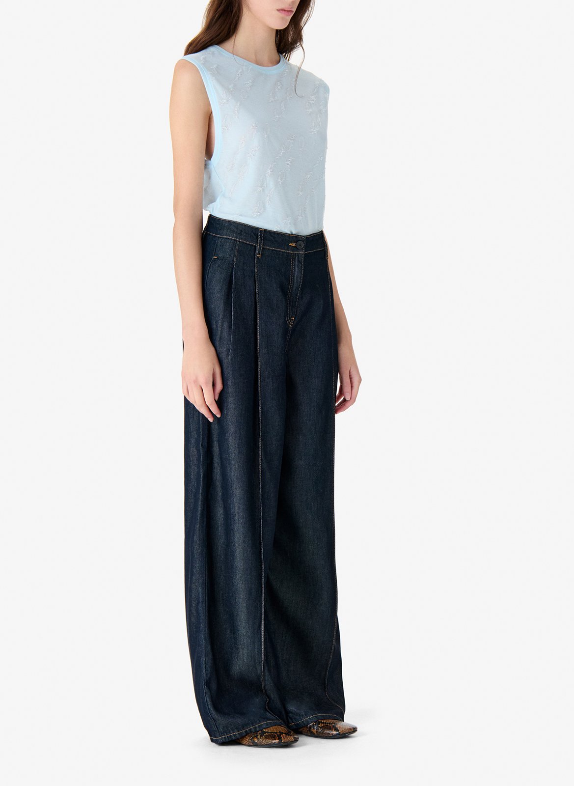 Jean large à pinces en denim brut IRO Bleu