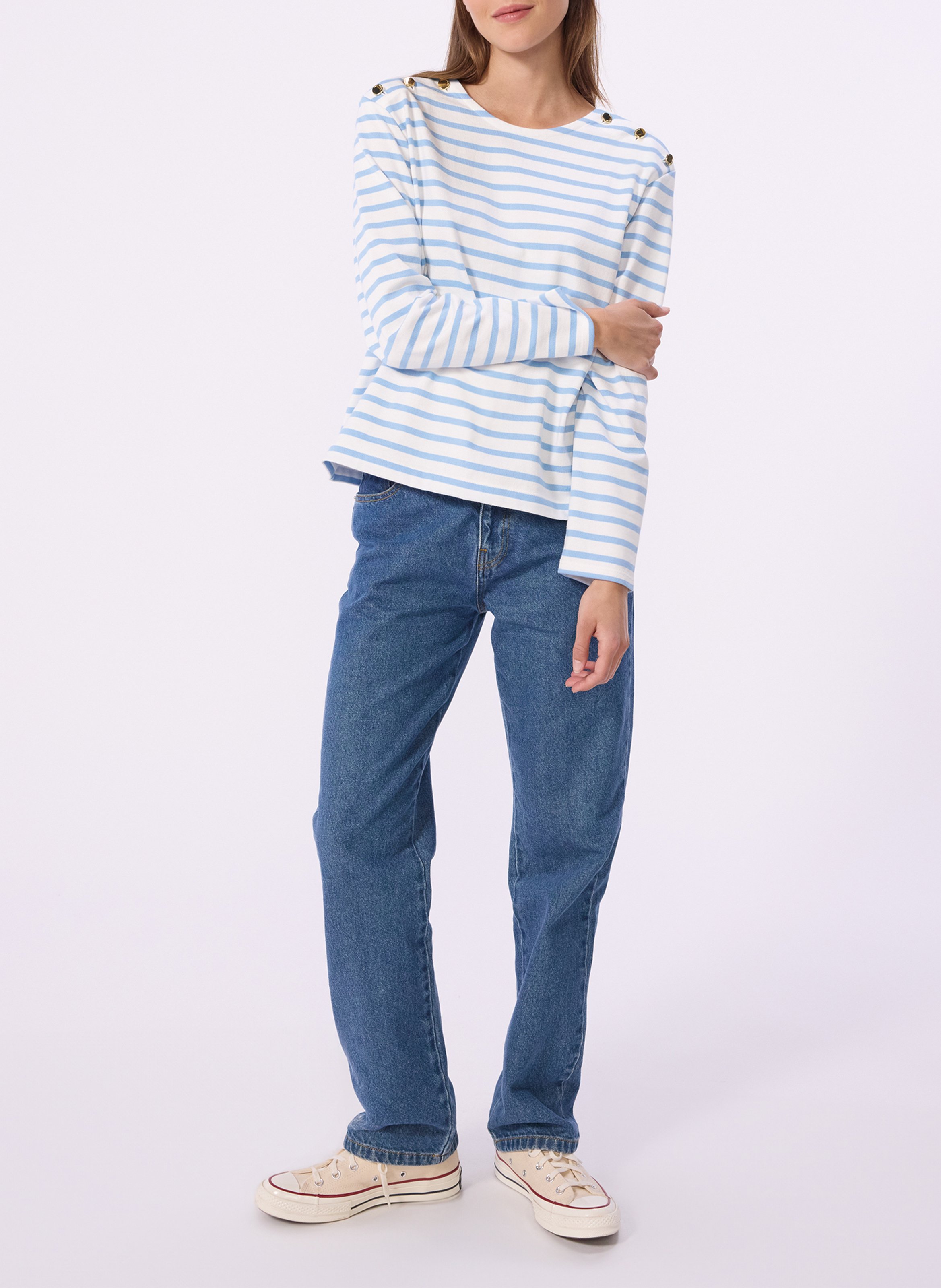 T-shirt met rechte pasvorm en streepdessin met knoopdetails PETIT BATEAU Blauw