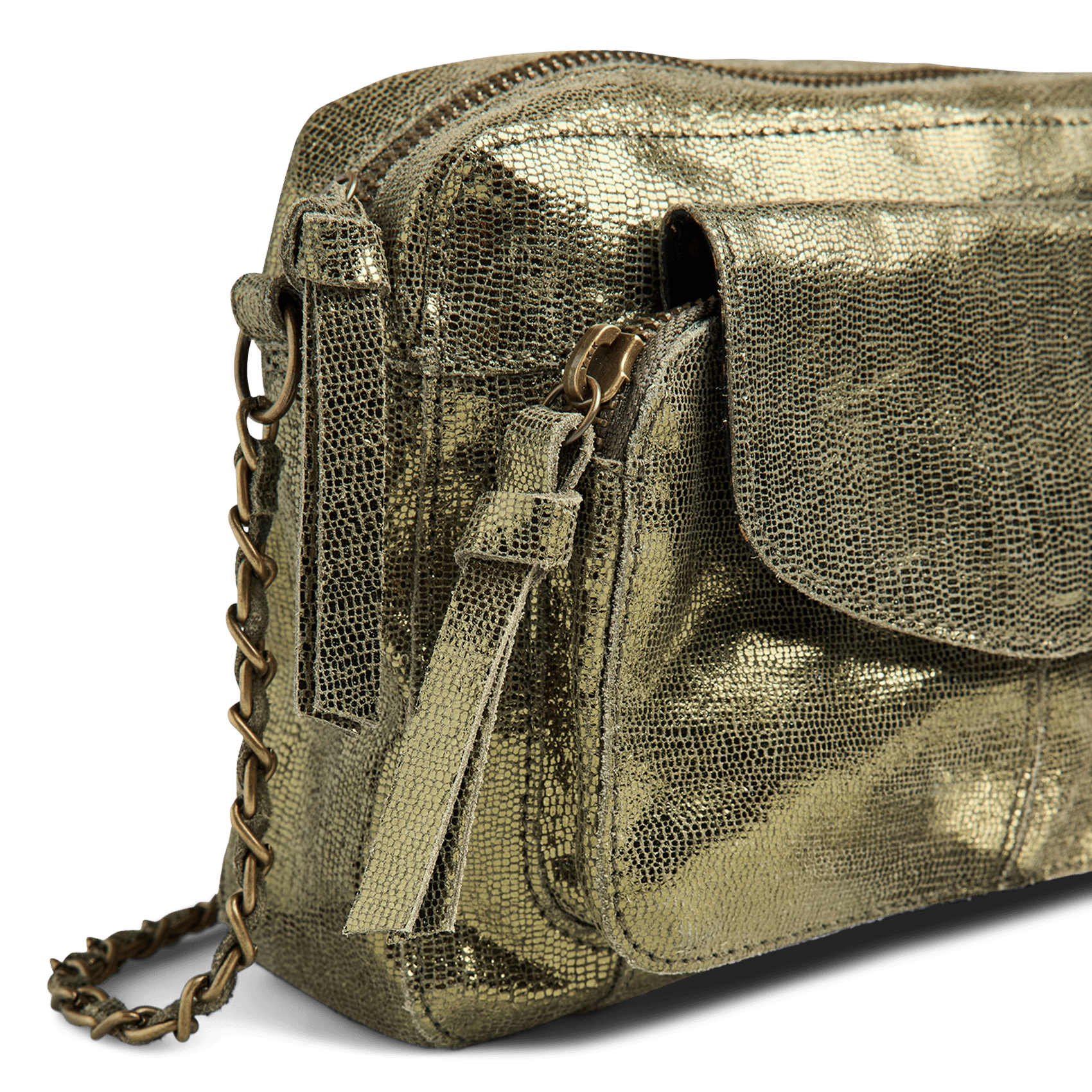 Sac bandoulière en cuir métallisé PIECES Vert