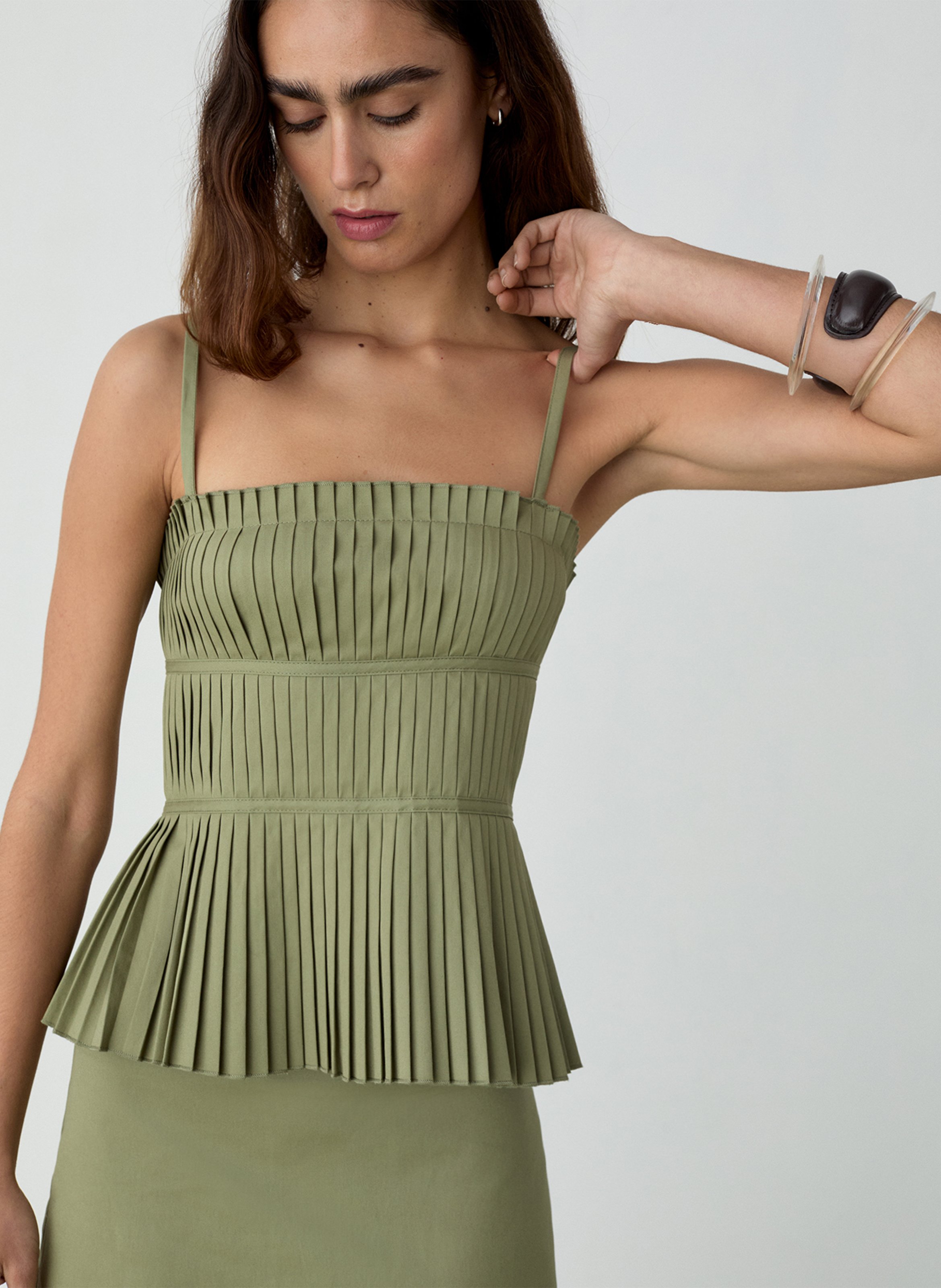 Top col droit plissé LAAGAM Kaki