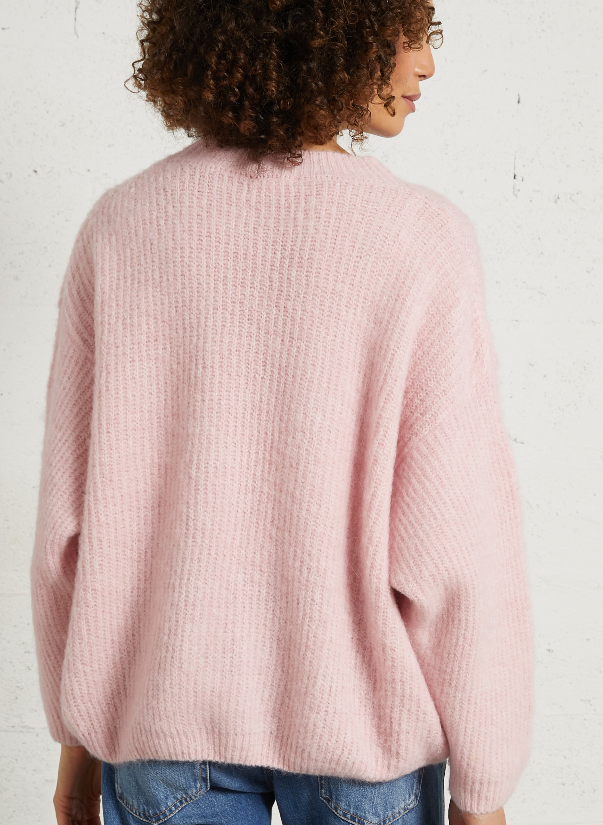 Weite Strickmix-Jacke mit V-Ausschnitt AMERICAN VINTAGE Rosa