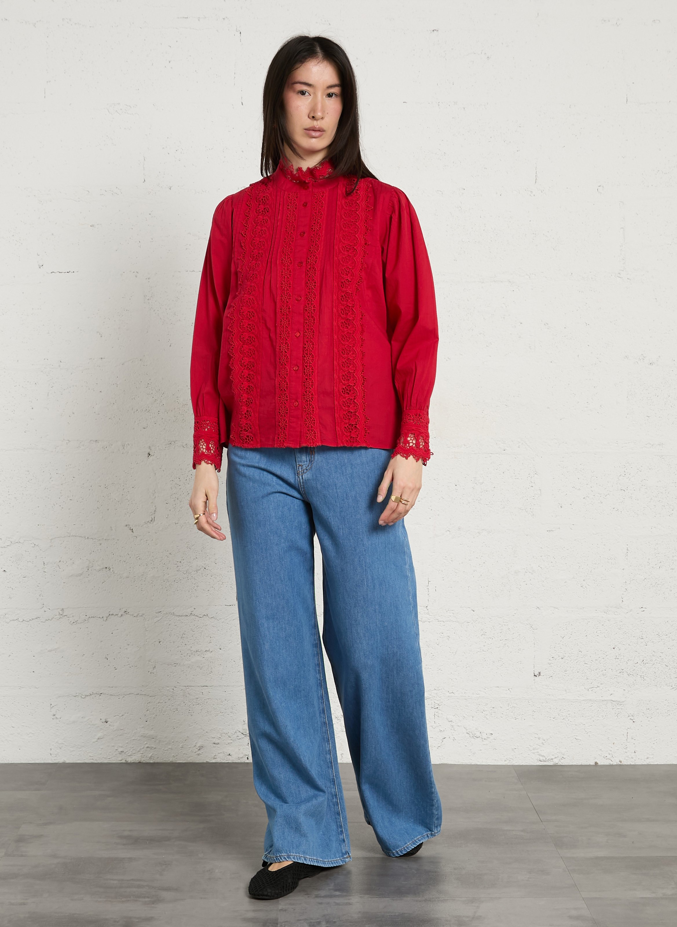 Camisa con botones de encaje MAISON 123 Rojo