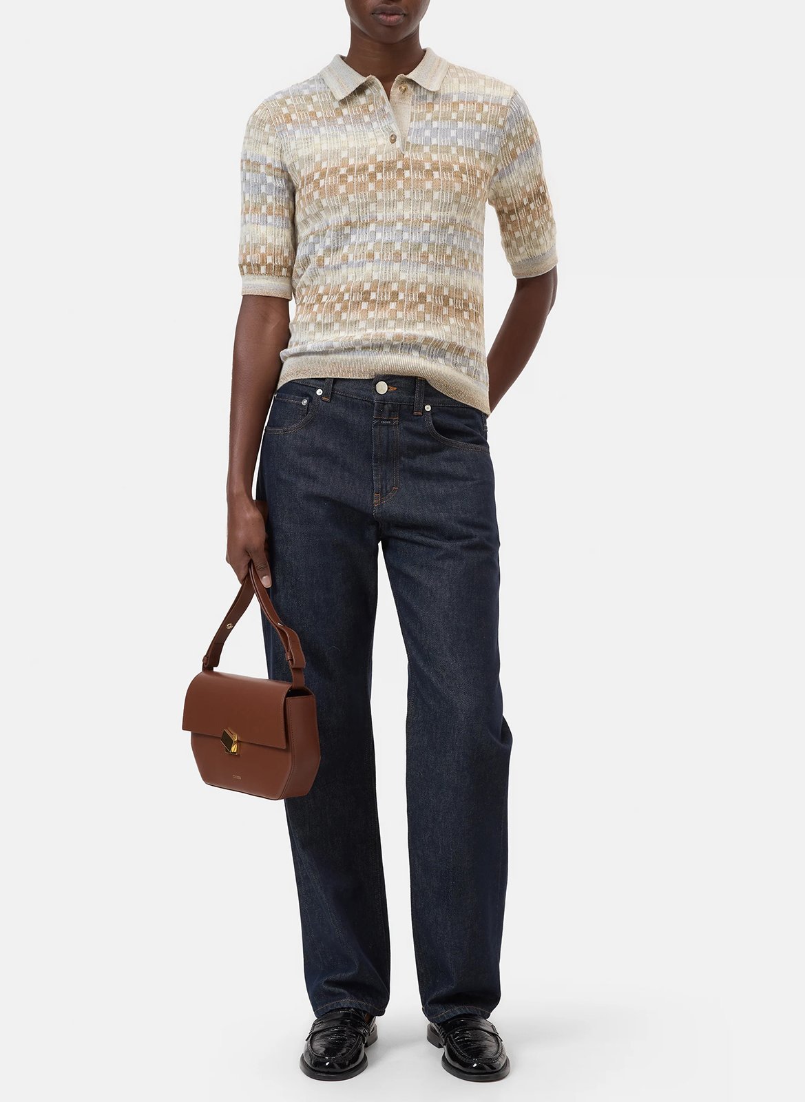 Short-sleeved cotton-blend polo shirt CLOSED Beige