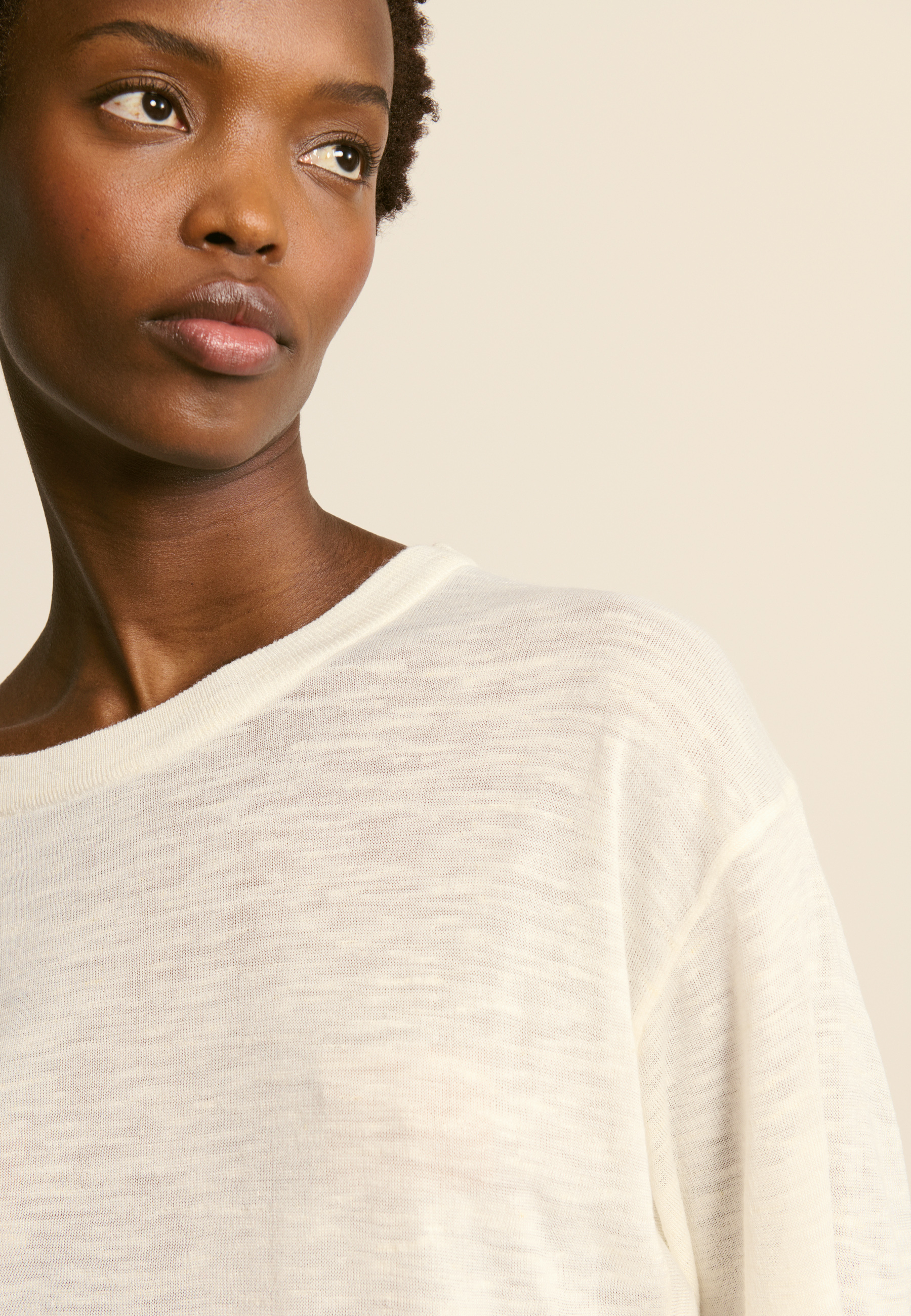 T-shirt col rond en lin flammé MAISON MONTAGUT Blanc