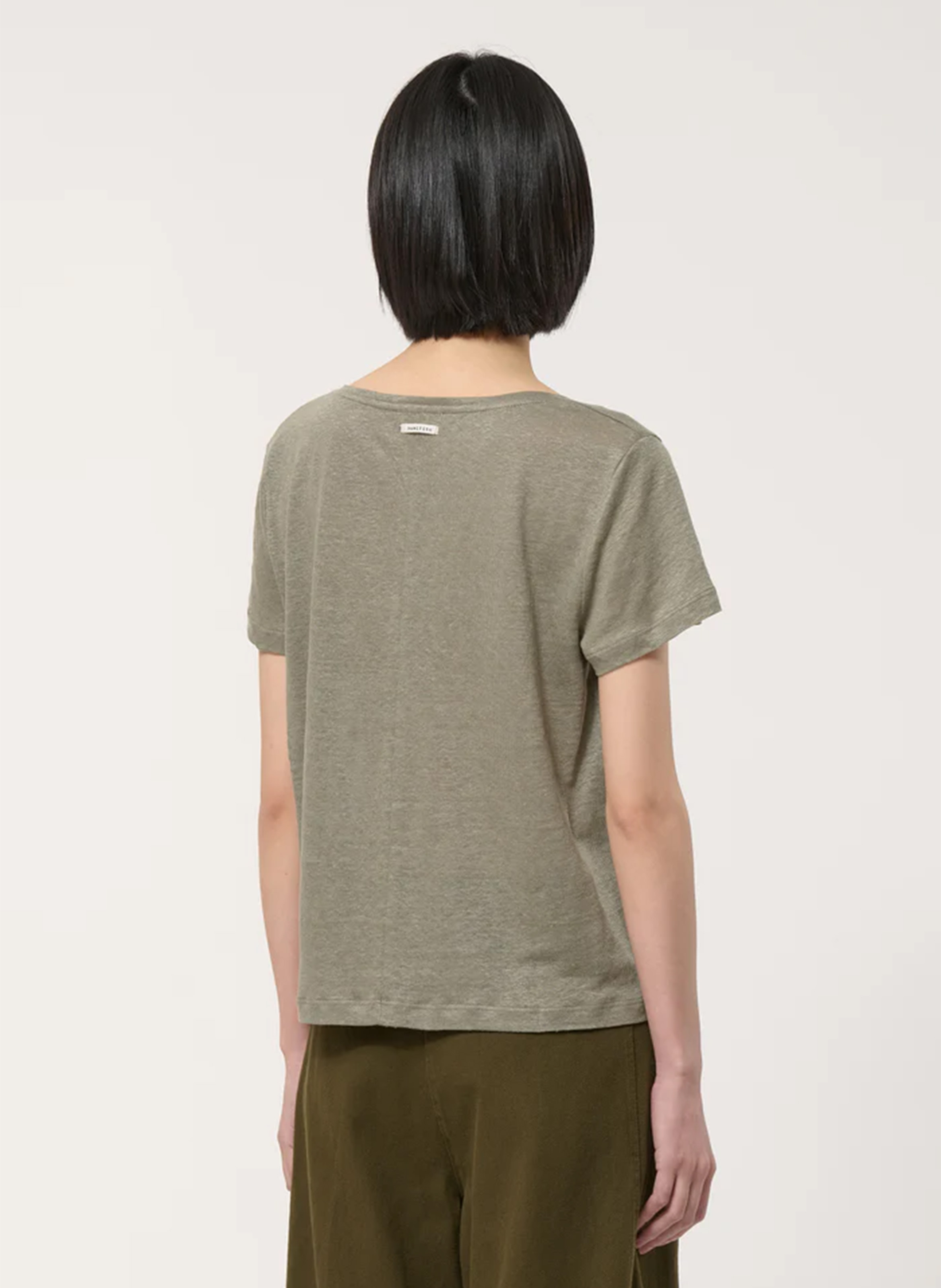 Loose straight linen tee-shirt Green