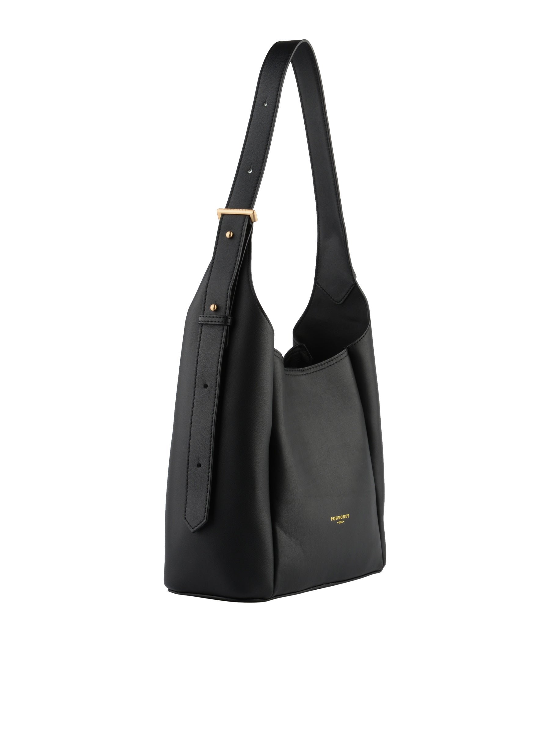 Sac porté épaule en cuir de vachette POURCHET Noir