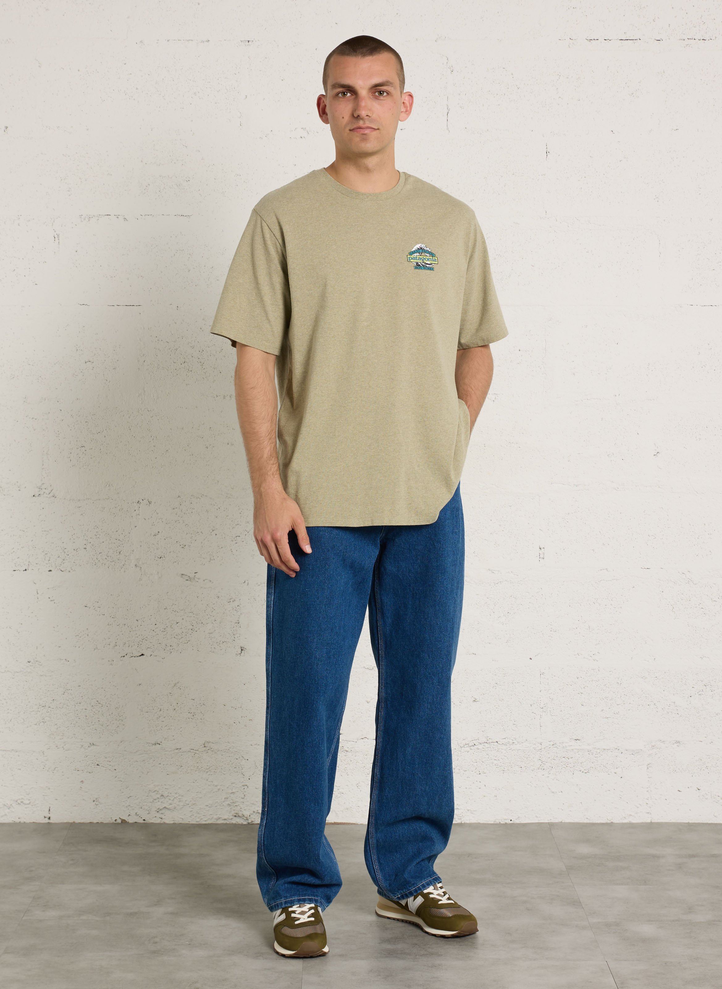 Straight recycled cotton-blend round-neck T-shirt PATAGONIA Beige