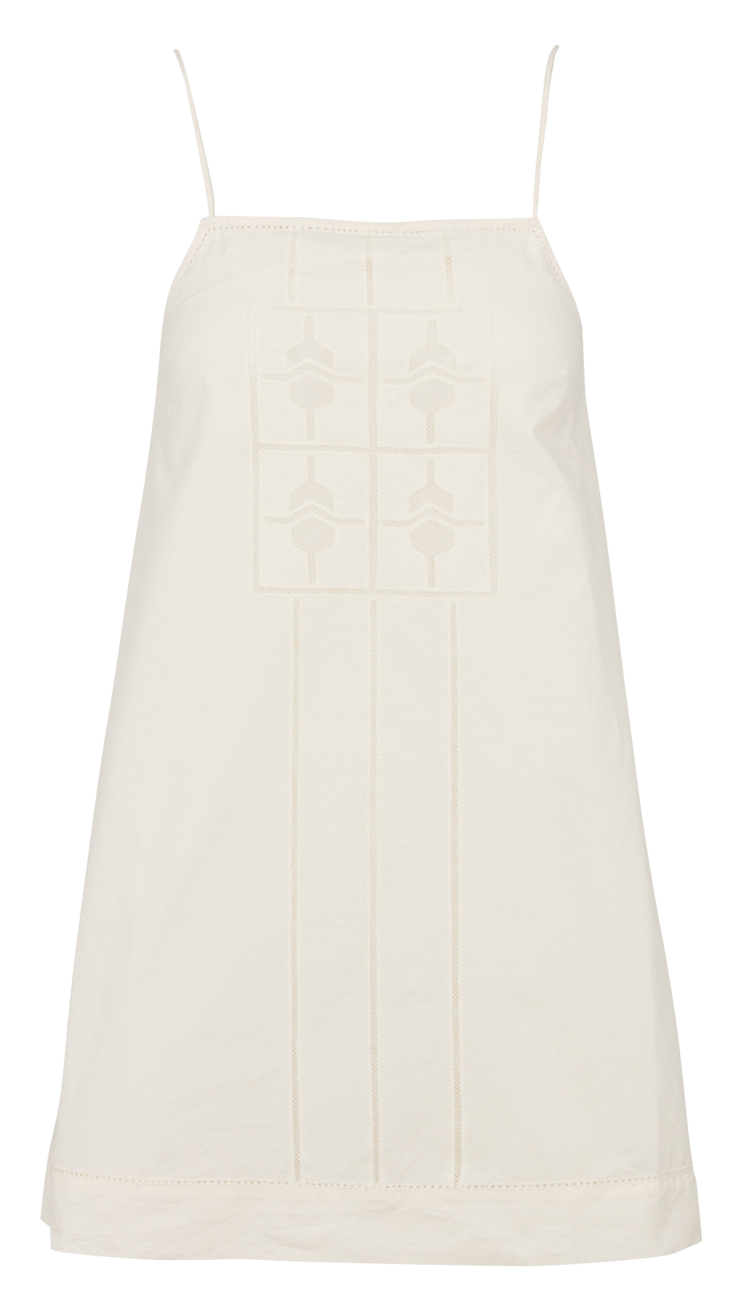 Kurzes Kleid mit quadratischem Ausschnitt aus bestickter Baumwolle SESSUN Beige