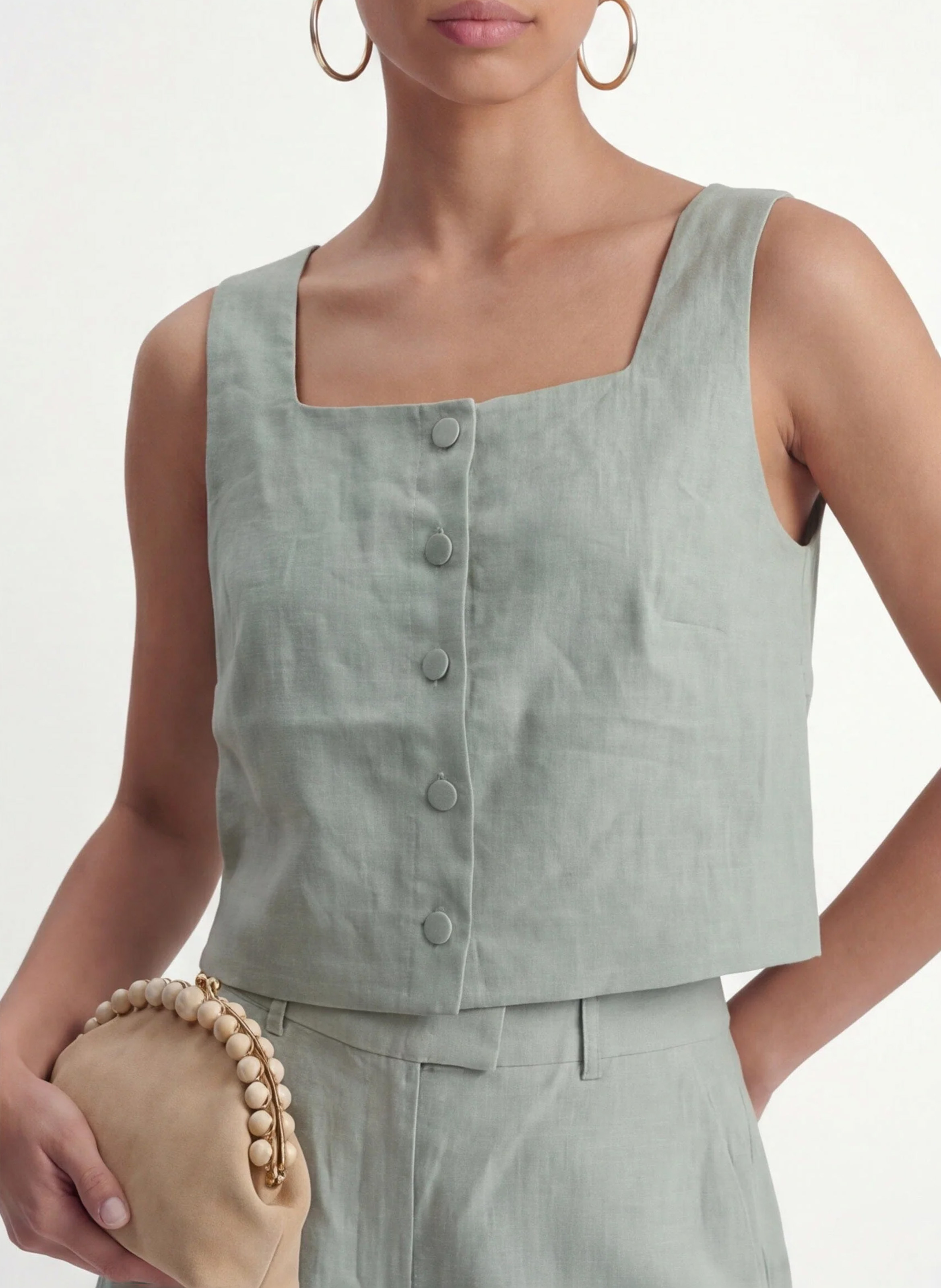 Top droit en lin KOOKAI Vert