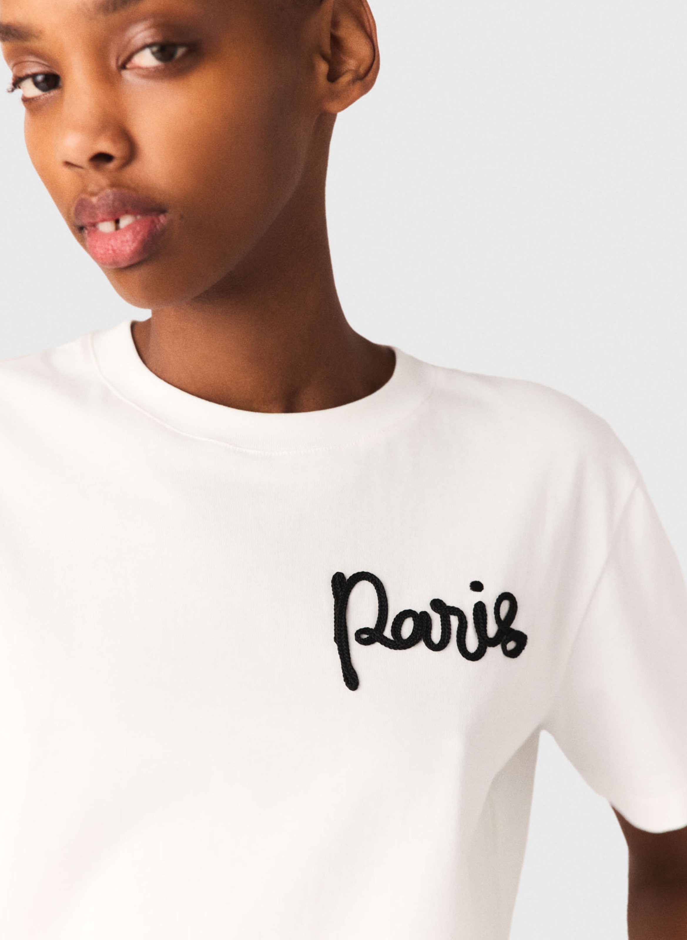Tee-shirt droit à broderie en coton MAJE Blanc