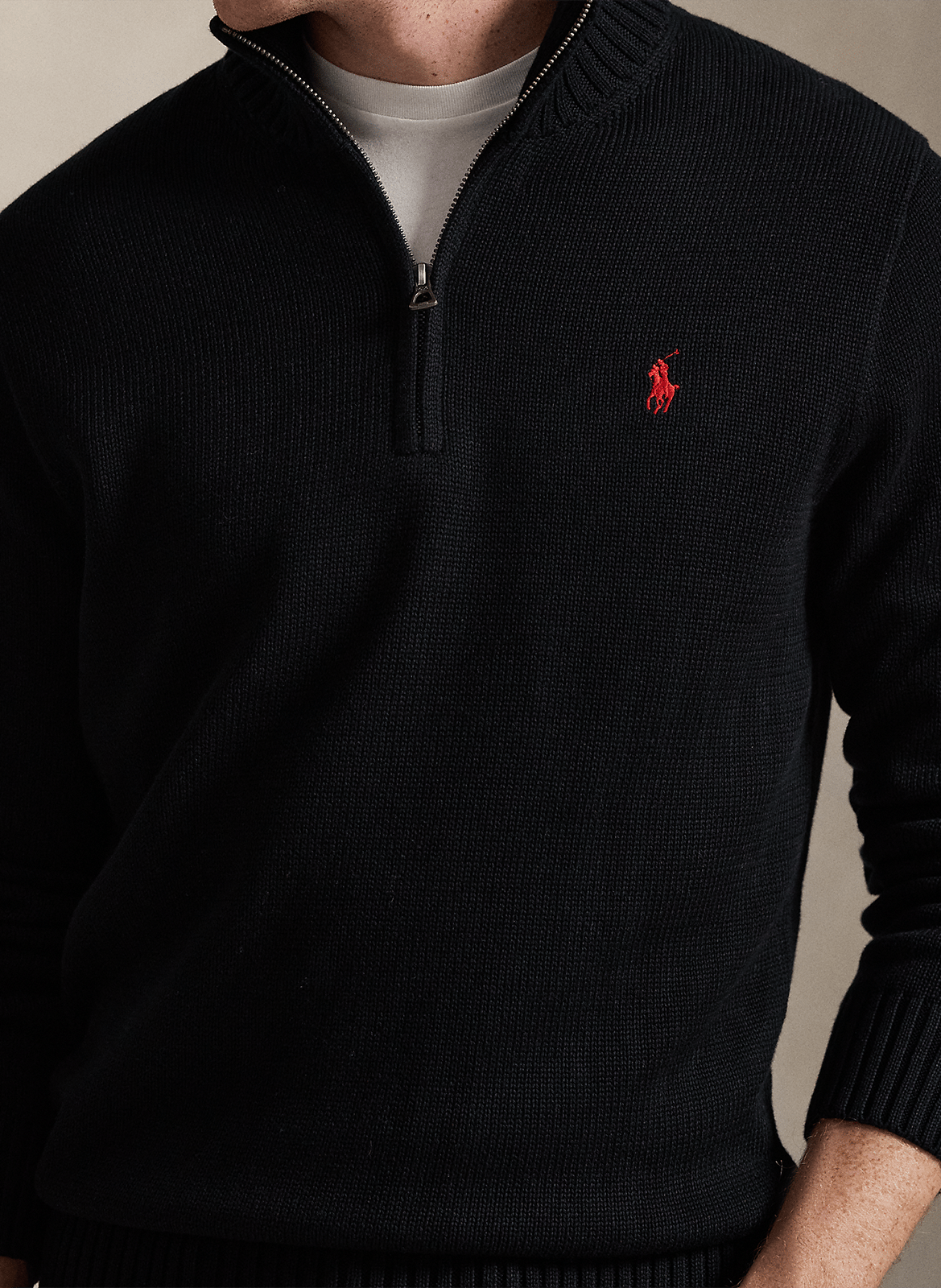 Pull col zippé en coton POLO RALPH LAUREN Noir