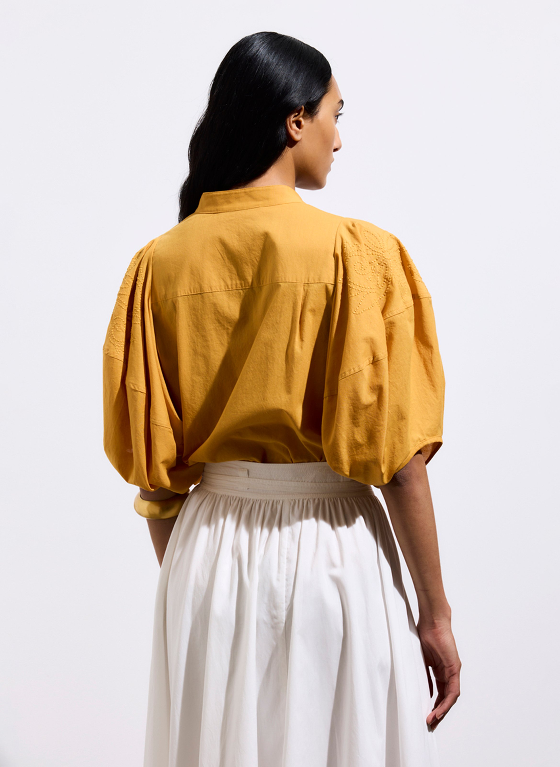 Blouse droite à manches bouffantes en coton VANESSA BRUNO Jaune