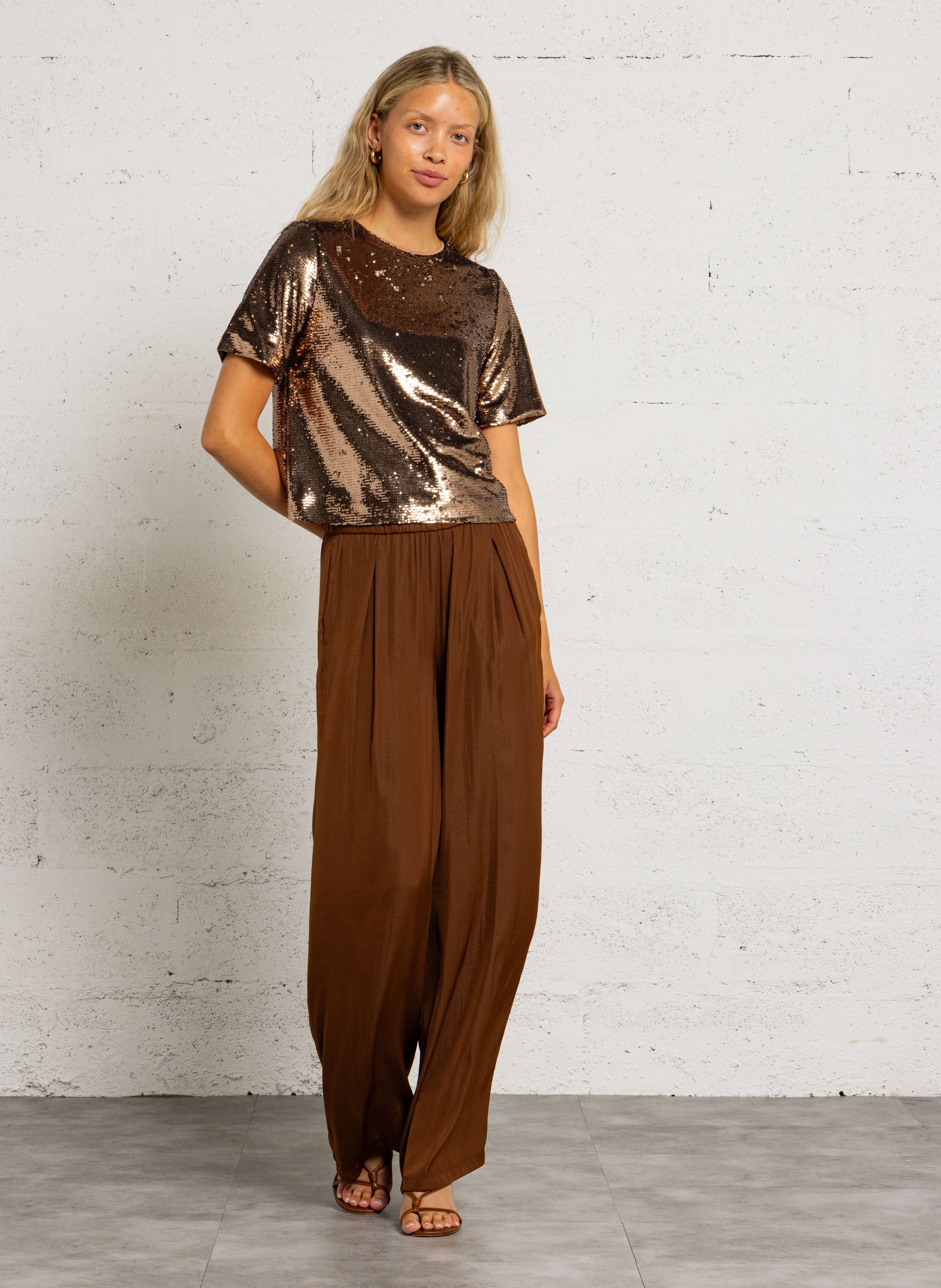 T-shirt met pailletten korte mouwen MAISON 123 Bruin
