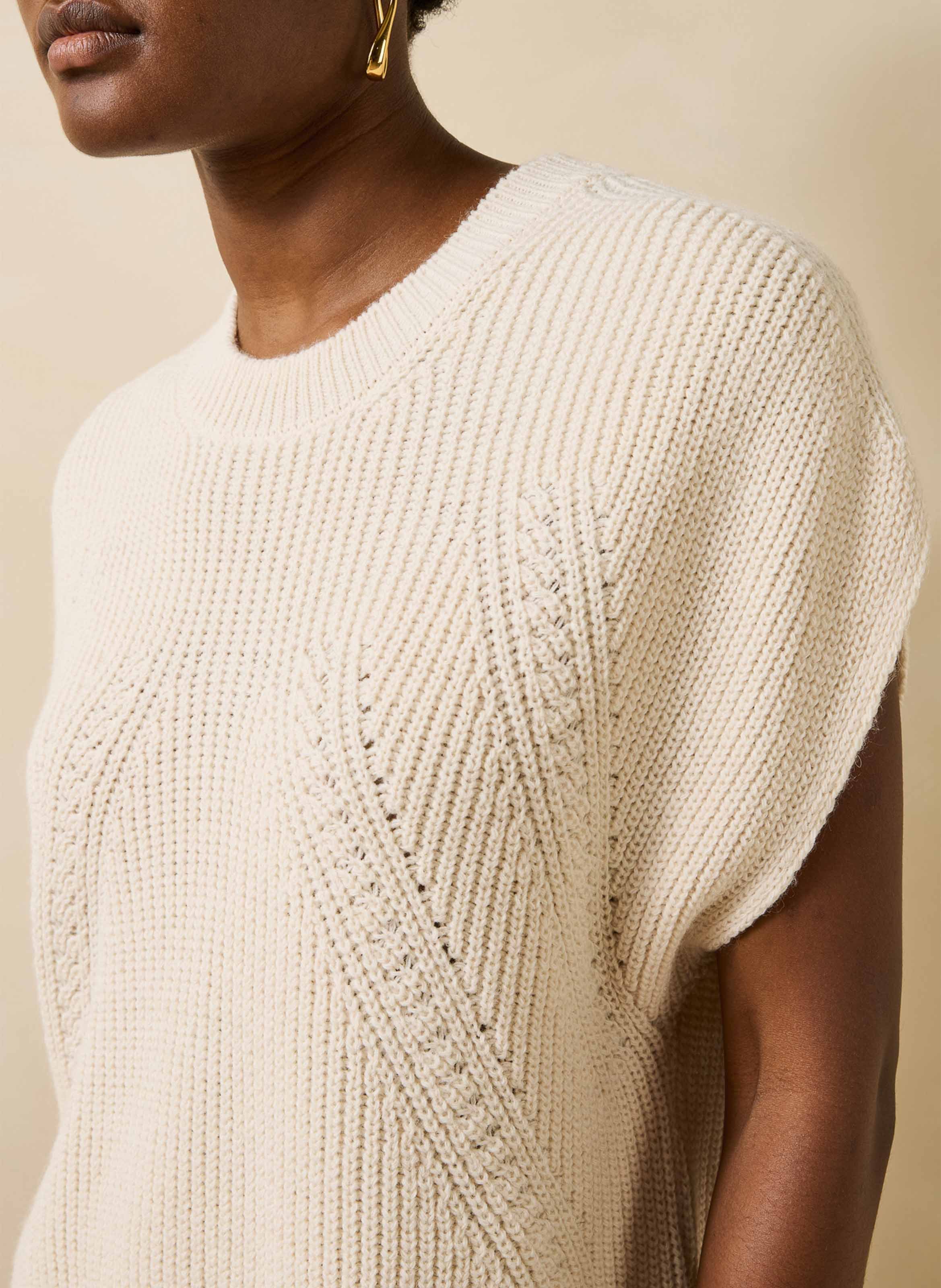 Ample ribbed boat neck sweater with pearl detail LA FEE MARABOUTEE White