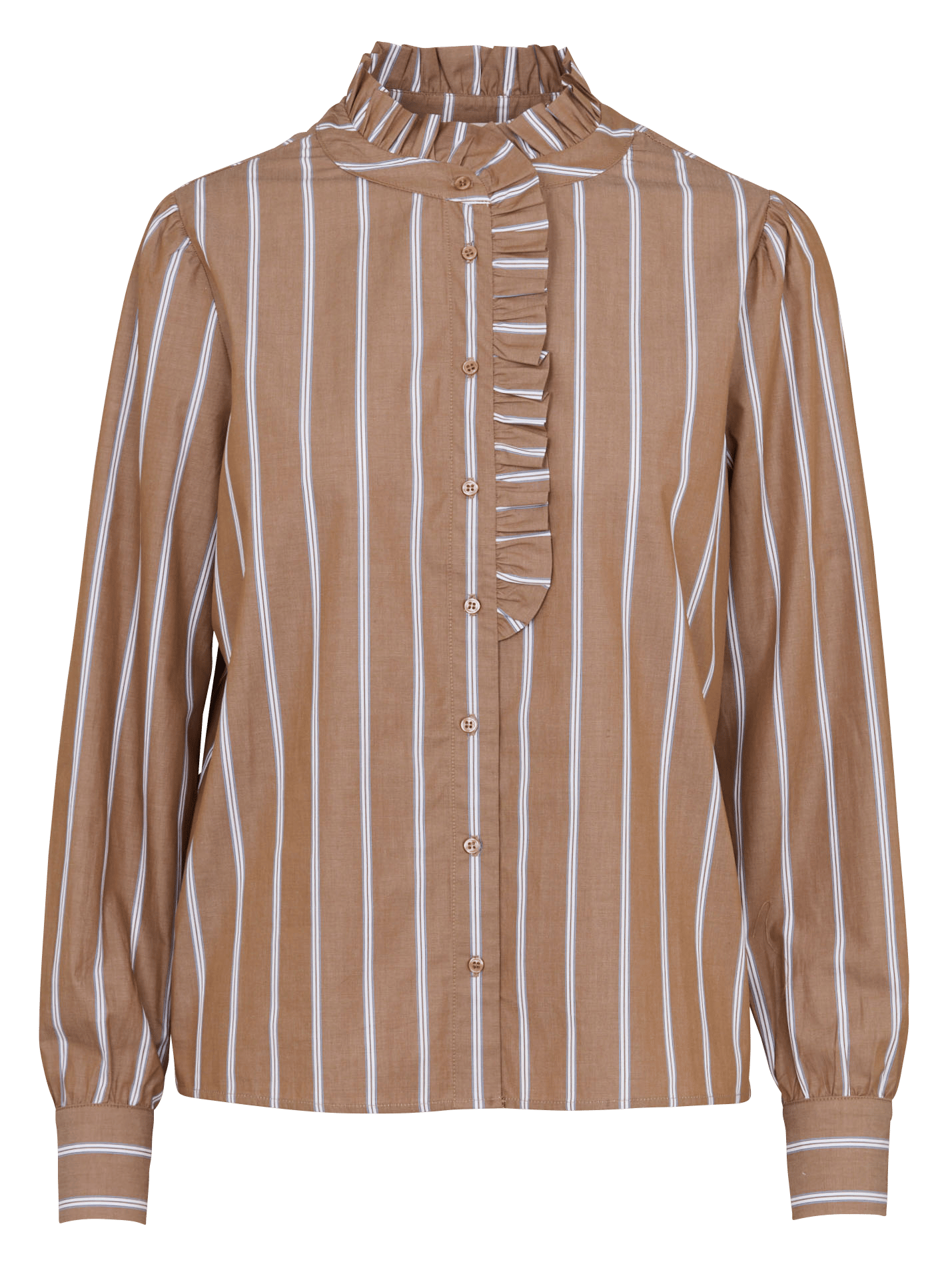 Blusa de cuello victoriano a rayas de algodón MAISON 123 Marron