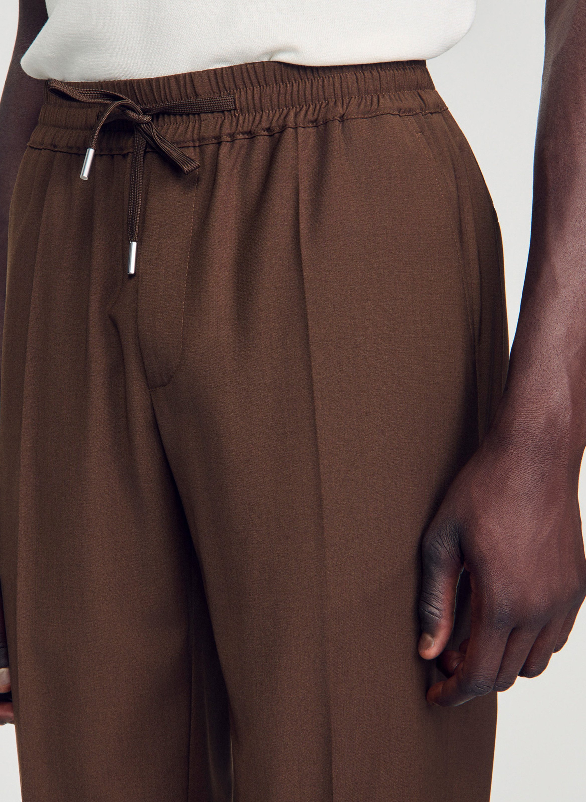 Pantalon droit en laine mélangée SANDRO Marron