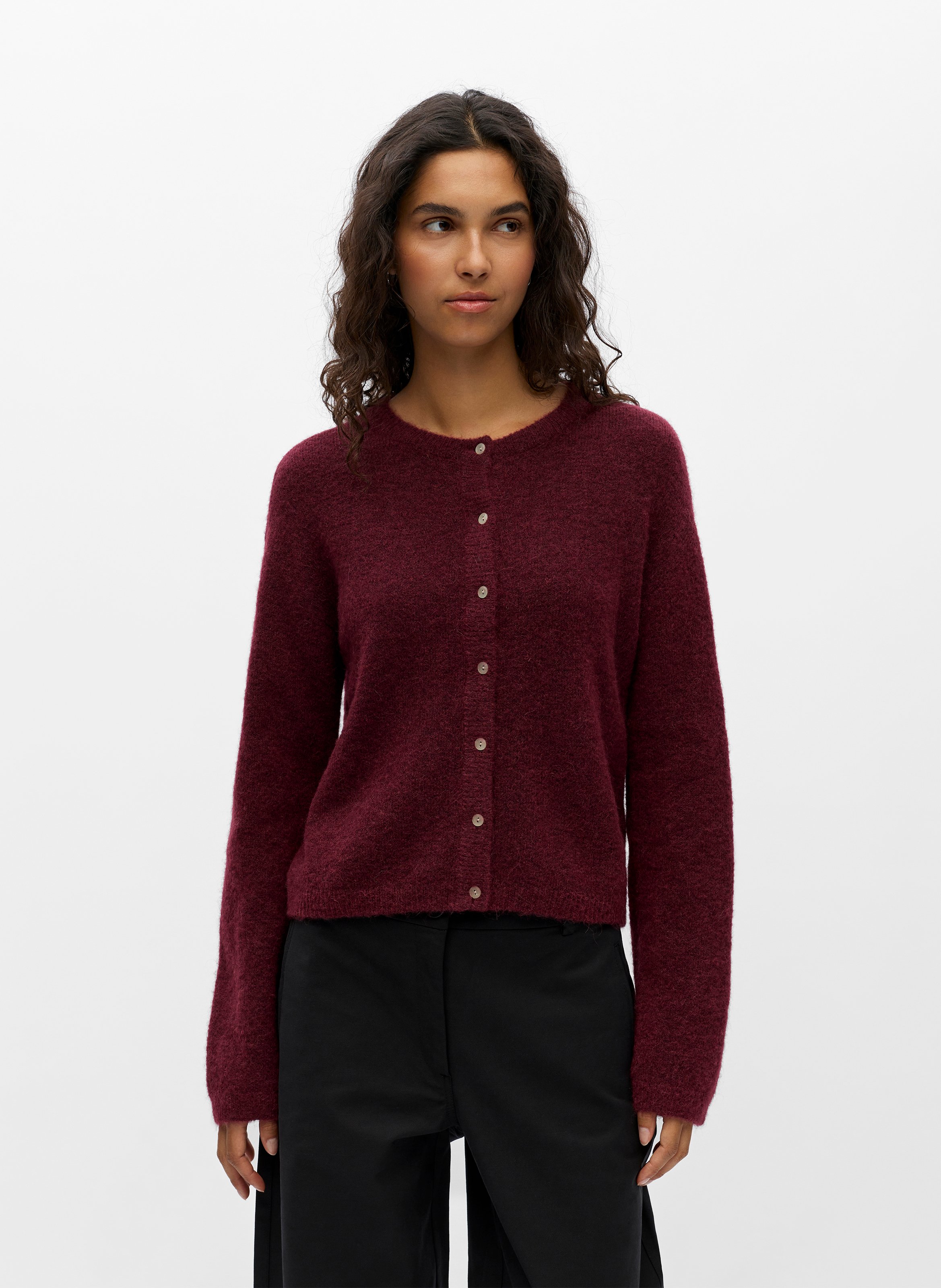 Gerade geschnittene Rundhals-Strickjacke OBJECT Rot