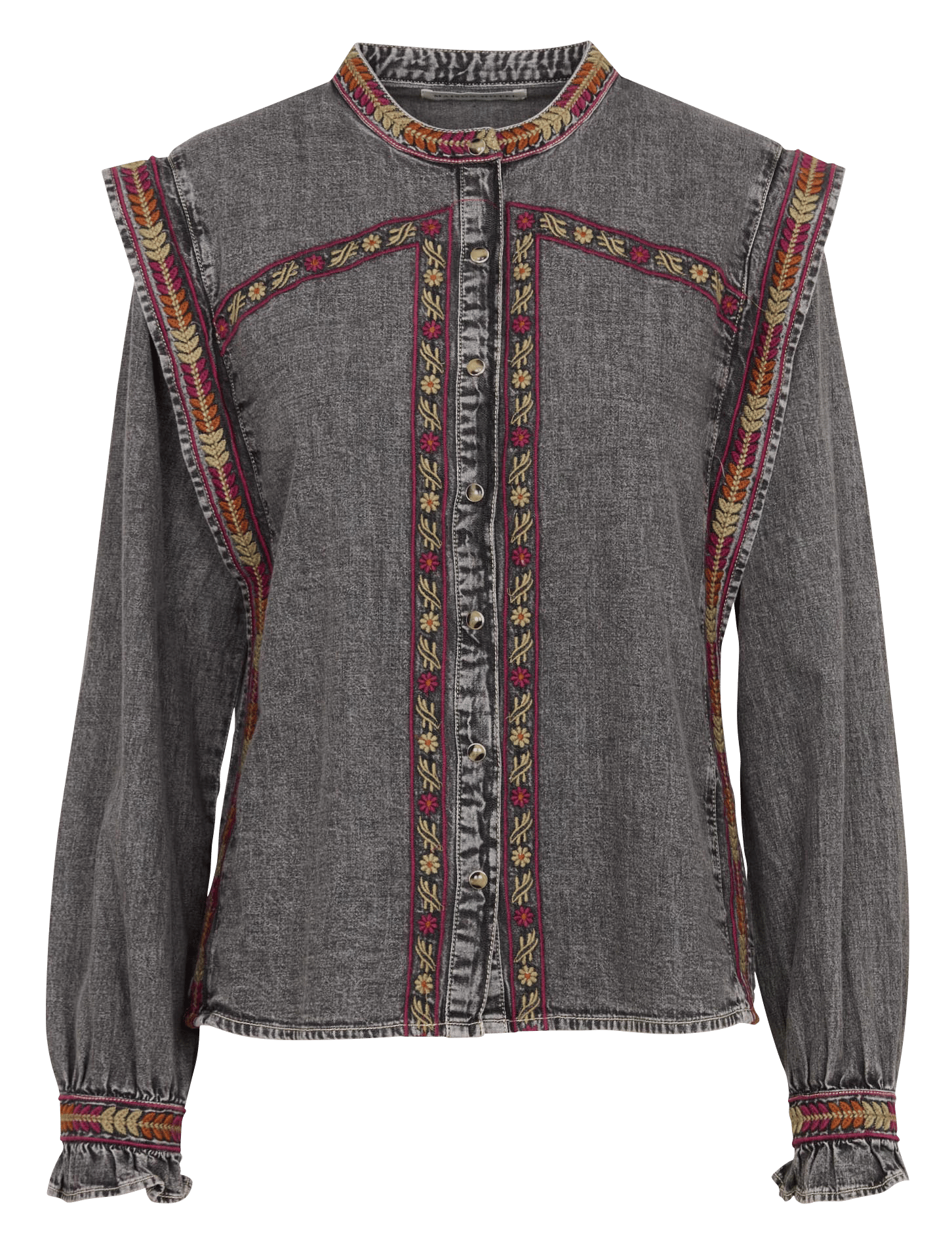 Chemise droite brodée en denim de coton MAISON HOTEL Gris