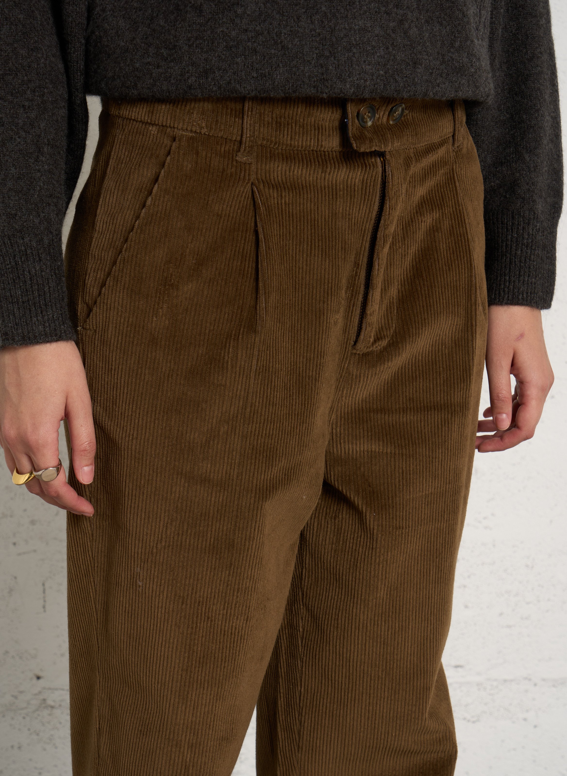 Pantalon large velours côtelé en coton mélangé LEON & HARPER Marron