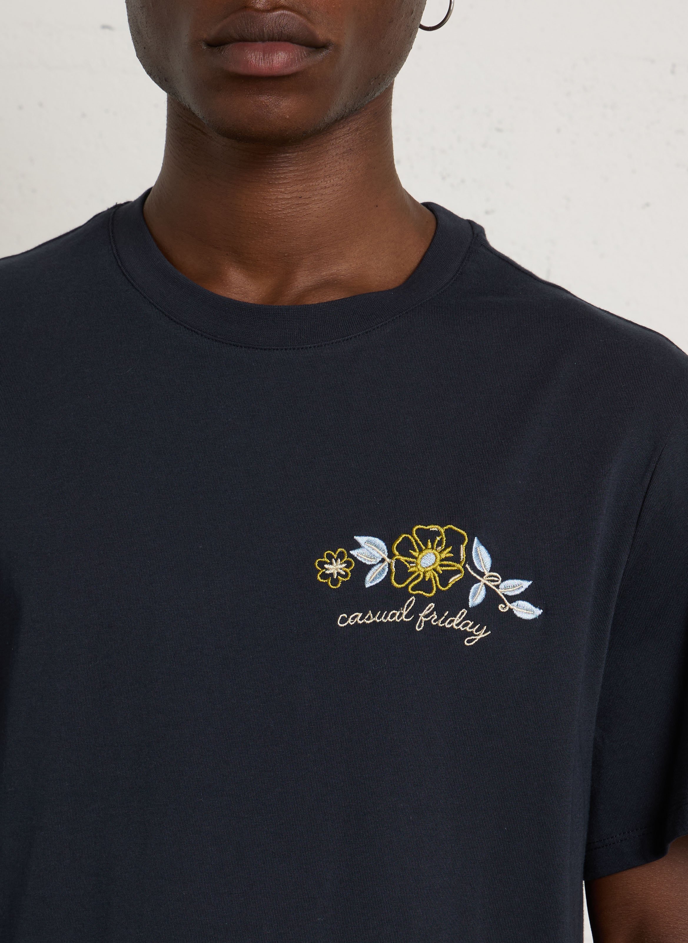 Tee shirt brodé en coton CASUAL FRIDAY Bleu