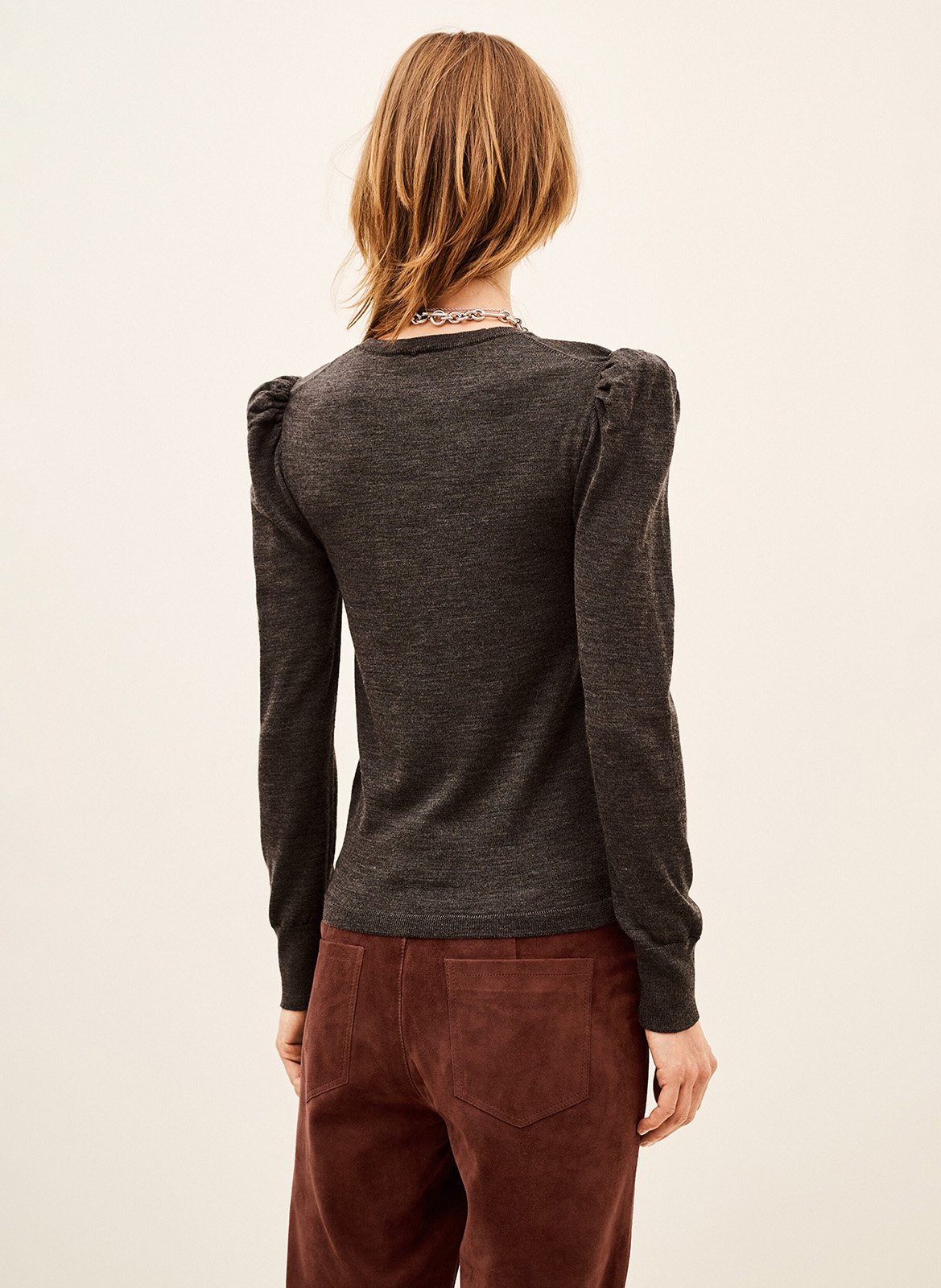 Pull droit uni en laine BA&SH Marron