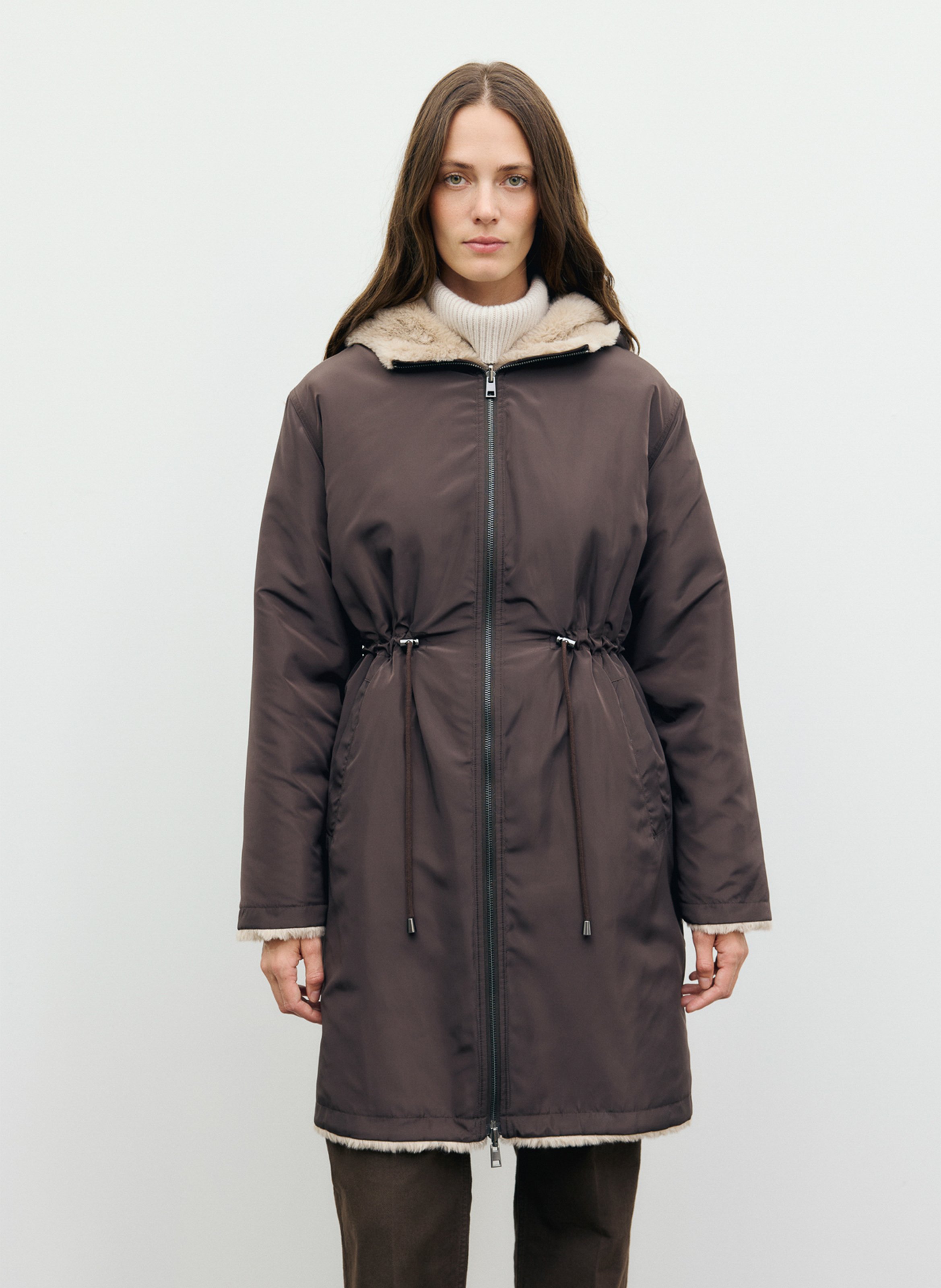 Reversible hooded fitted parka GERARD DAREL Brown