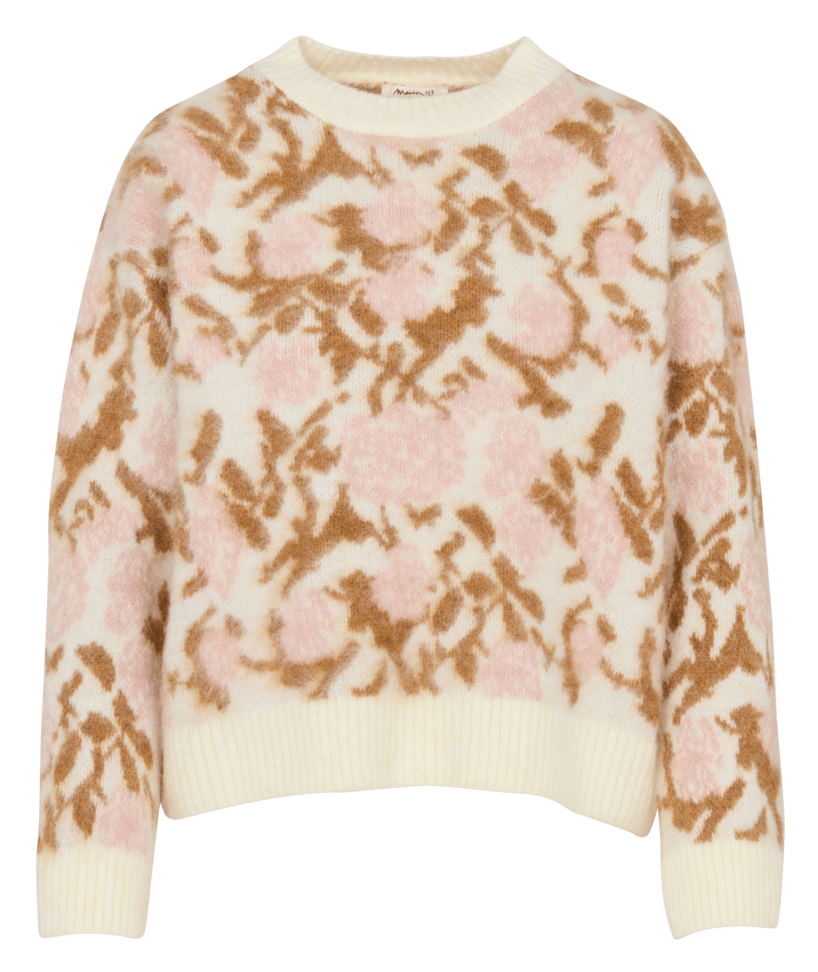 Rechte trui met ronde hals en print MAISON 123 Beige