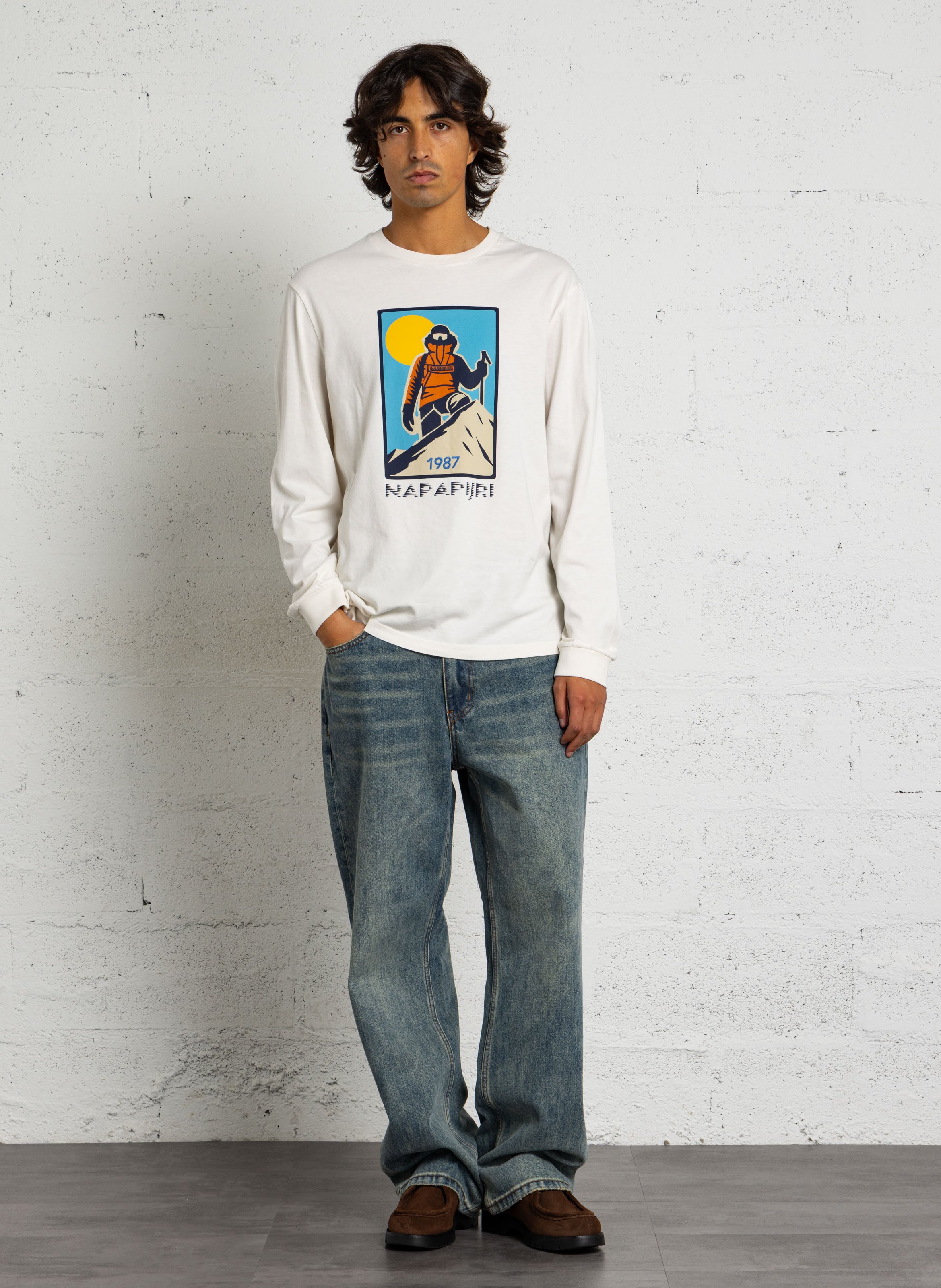 Lange mouwen T-shirt met print van katoen NAPAPIJRI Wit