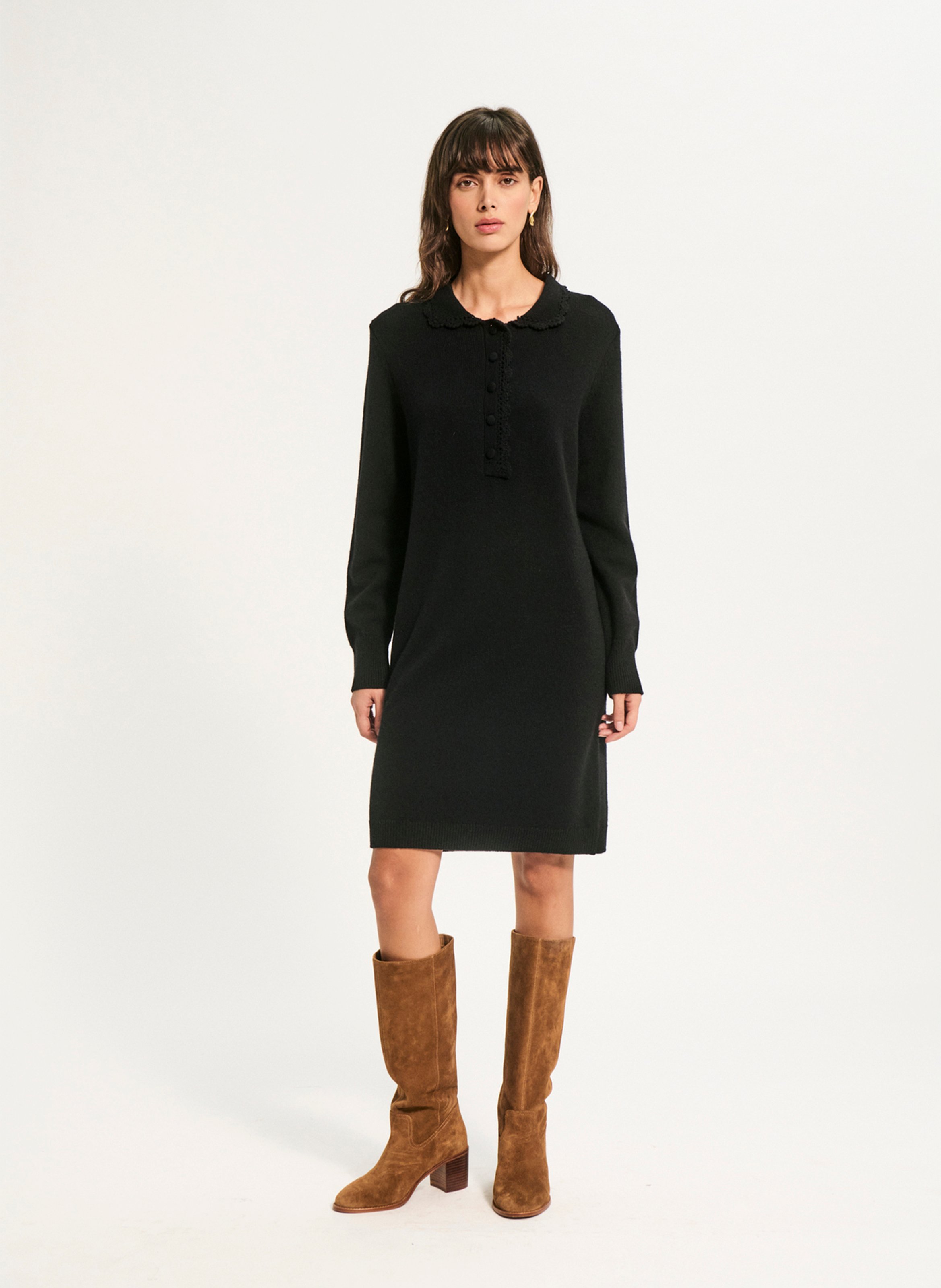 Robe droite boutonnée en laine PABLO Bleu