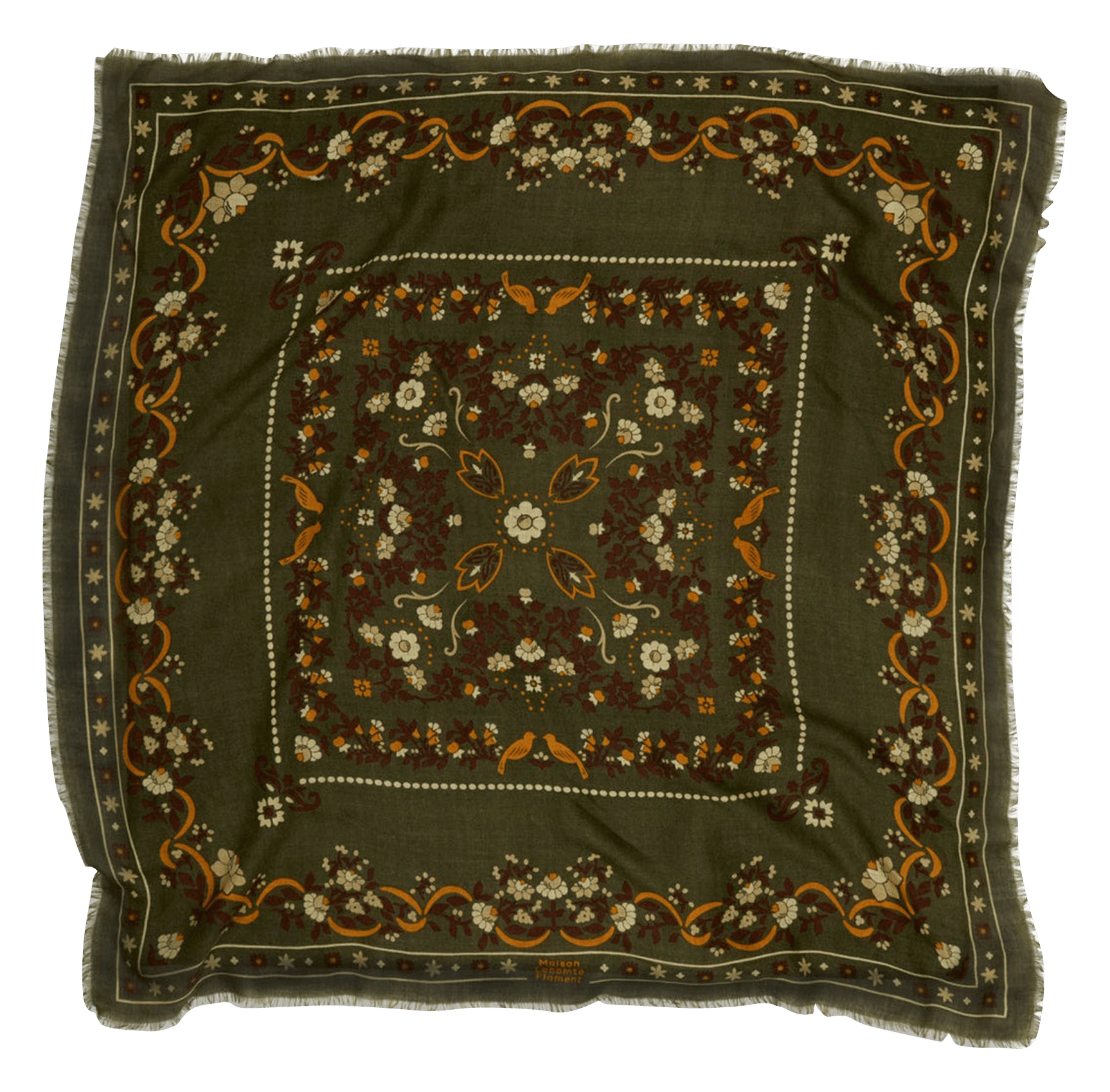 Foulard imprimé en laine et soie MAISON LECOMTE FLAMENT Vert