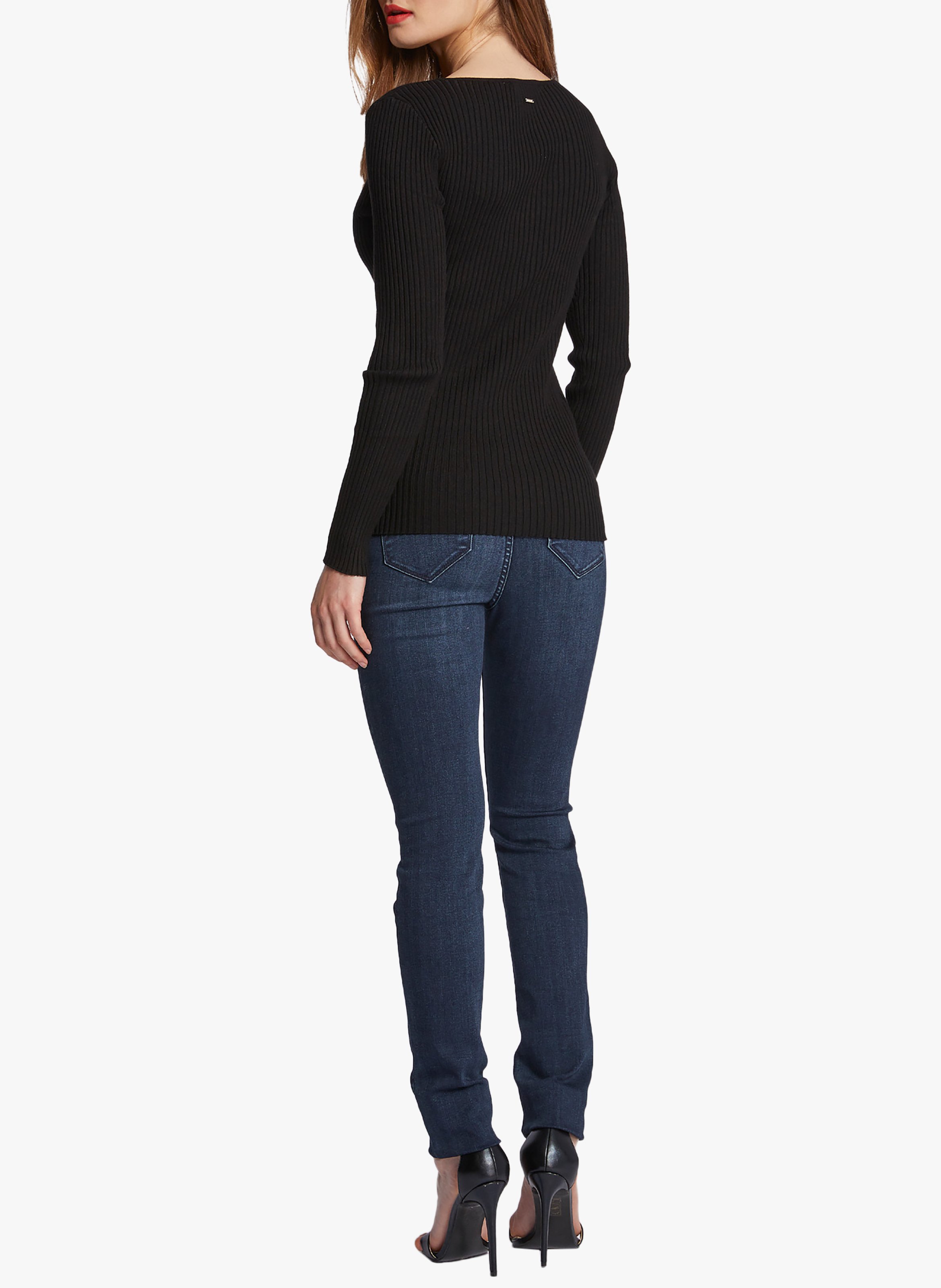 Trui van ribtricot met V-hals en rits MORGAN Zwart