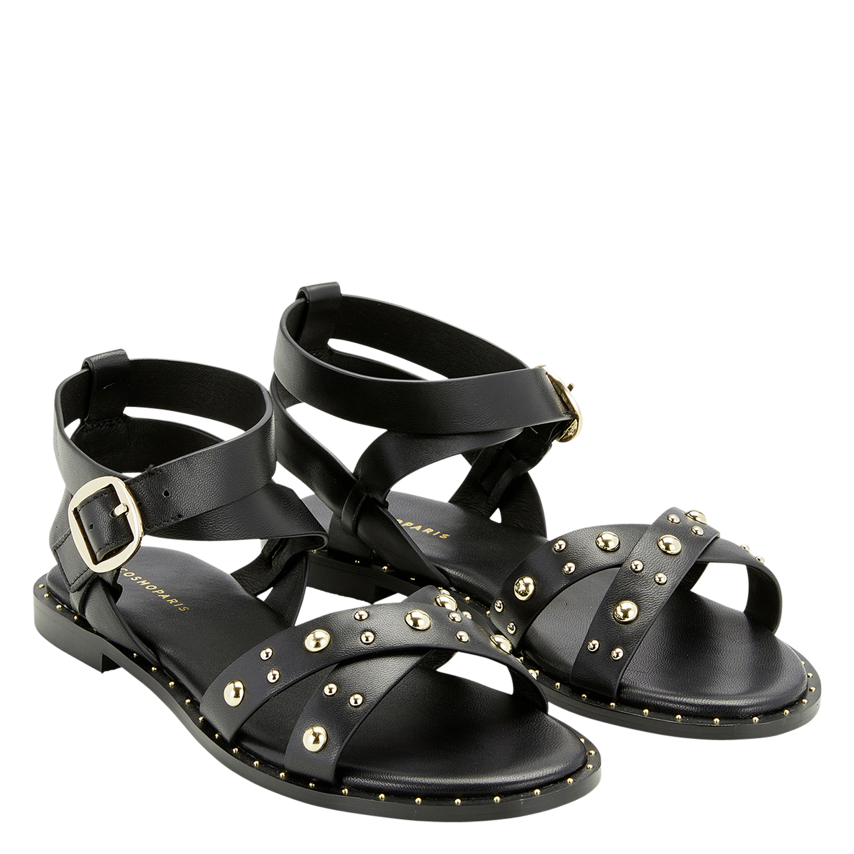 Platte, leren sandalen met studs COSMOPARIS Zwart