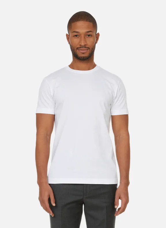 Gestreiftes Midi-Baumwollkleid mit klassischem Kragen und Gürtel AU PRINTEMPS PARIS Weiss