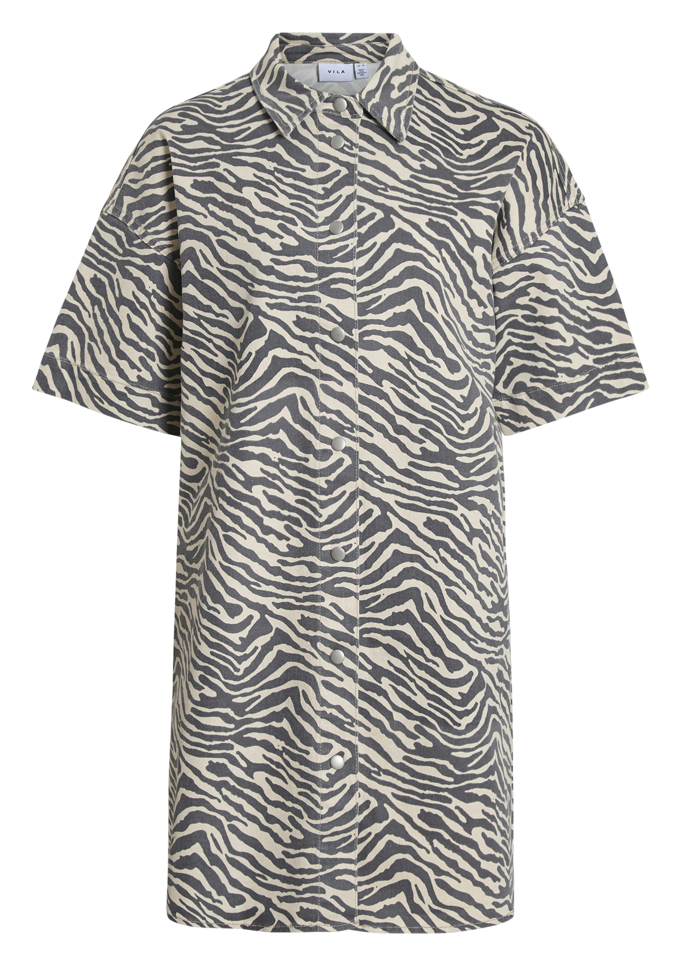 Abito corto collo classico in misto cotone Beige