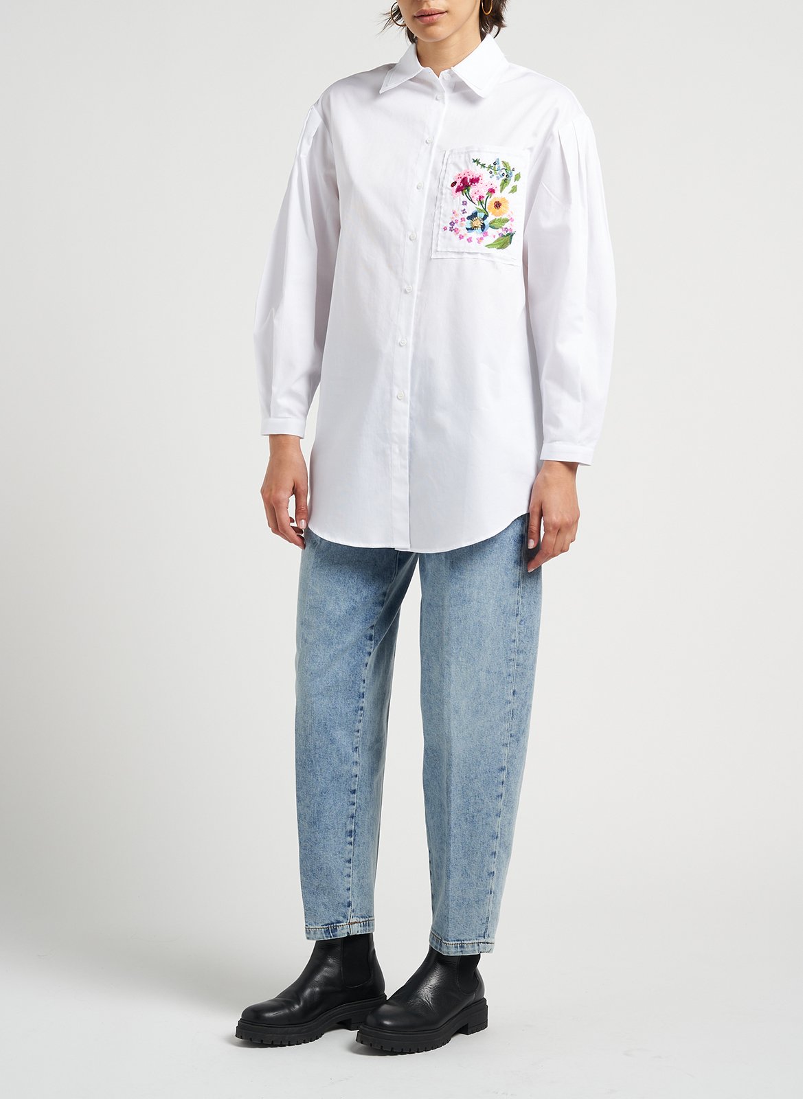 Embroidered cotton shirt with double classic collar MAX&Co. White