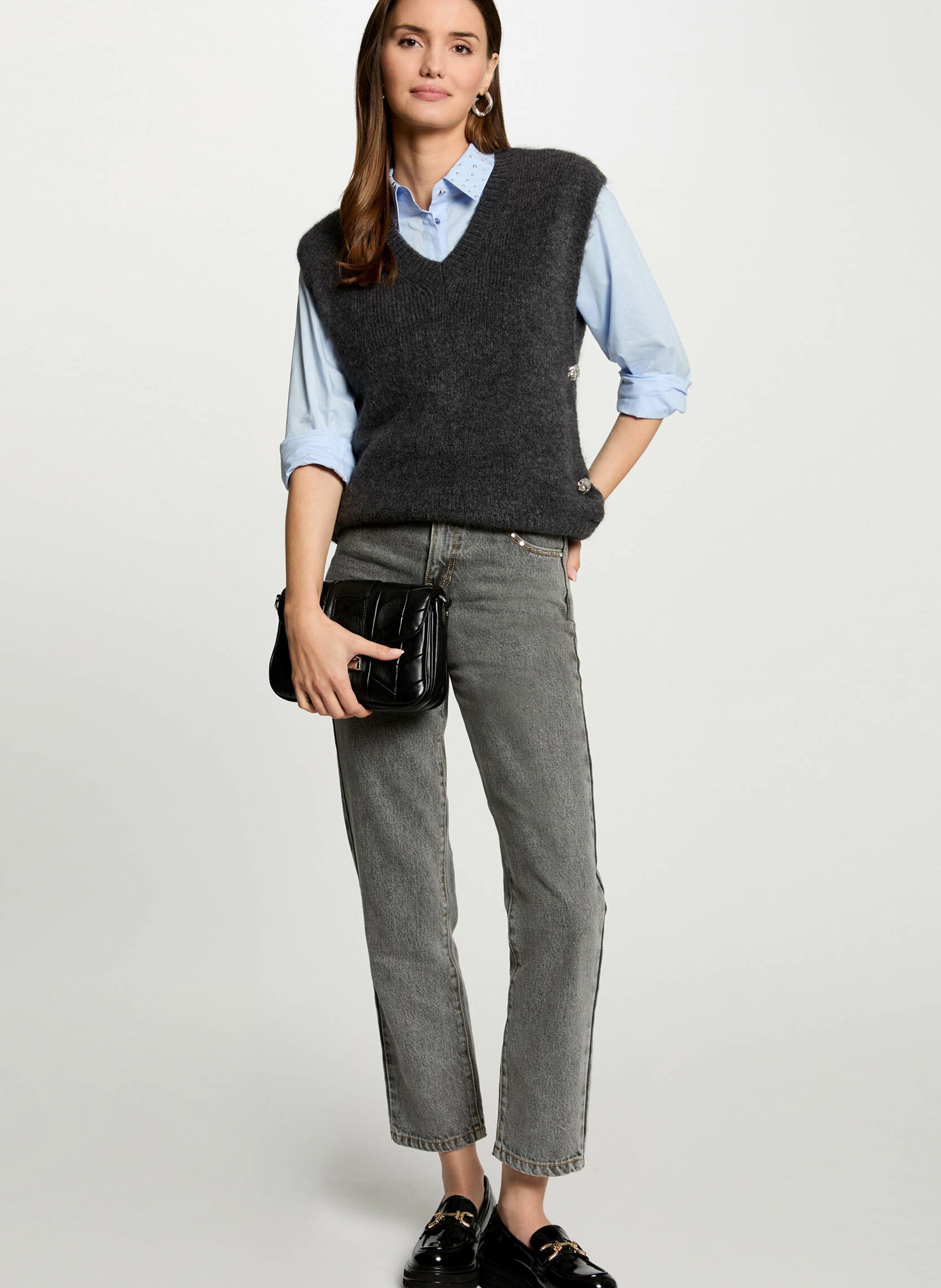 Pull col V  MORGAN Gris