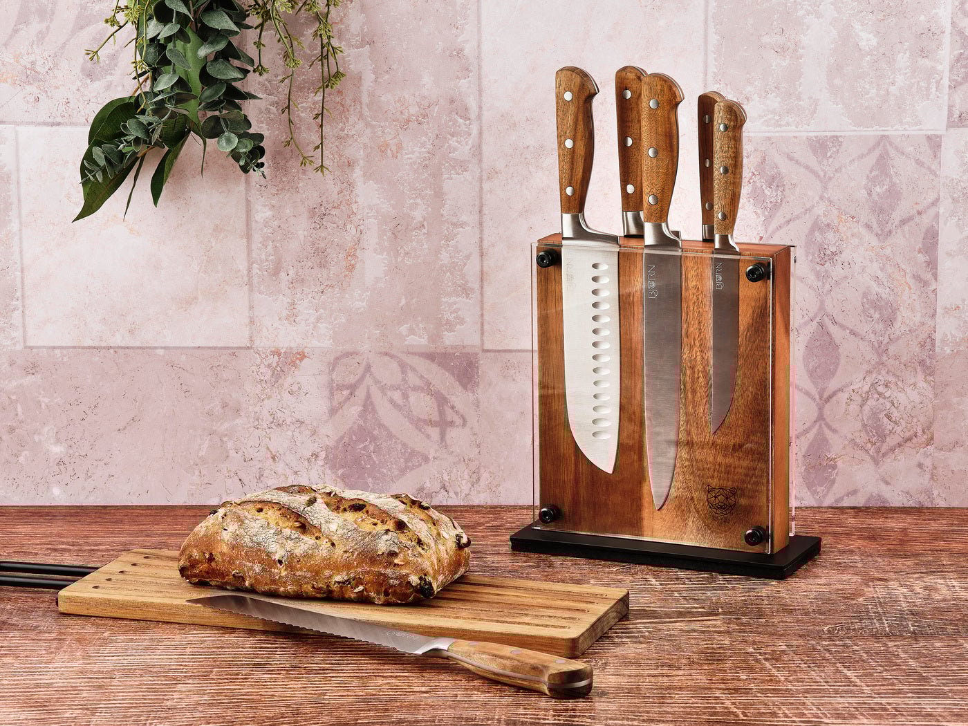 Jakob Rauma kitchen knife set - 7 pieces BJORN Brown