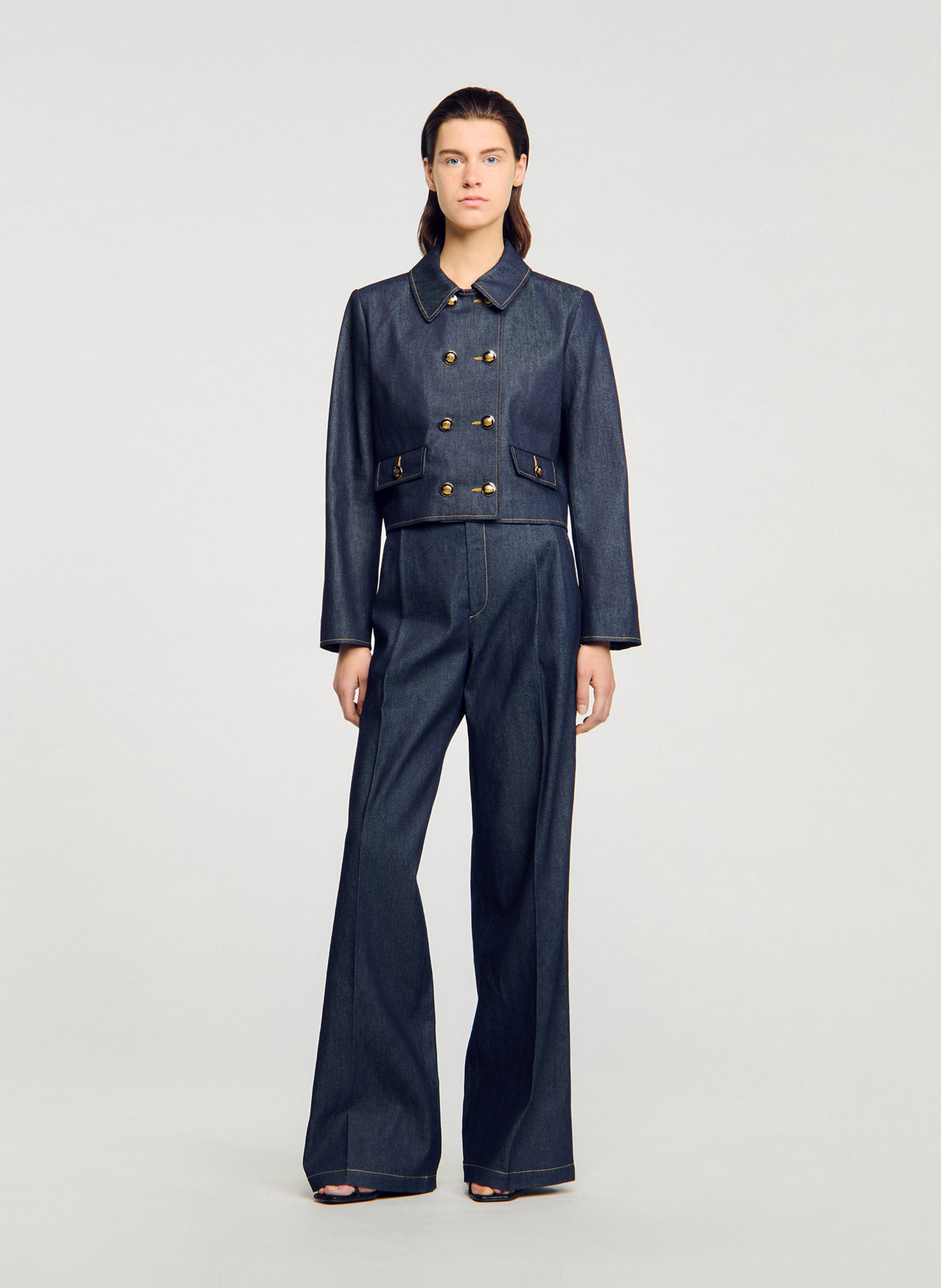 Jean large taille haute brut en coton SANDRO Bleu