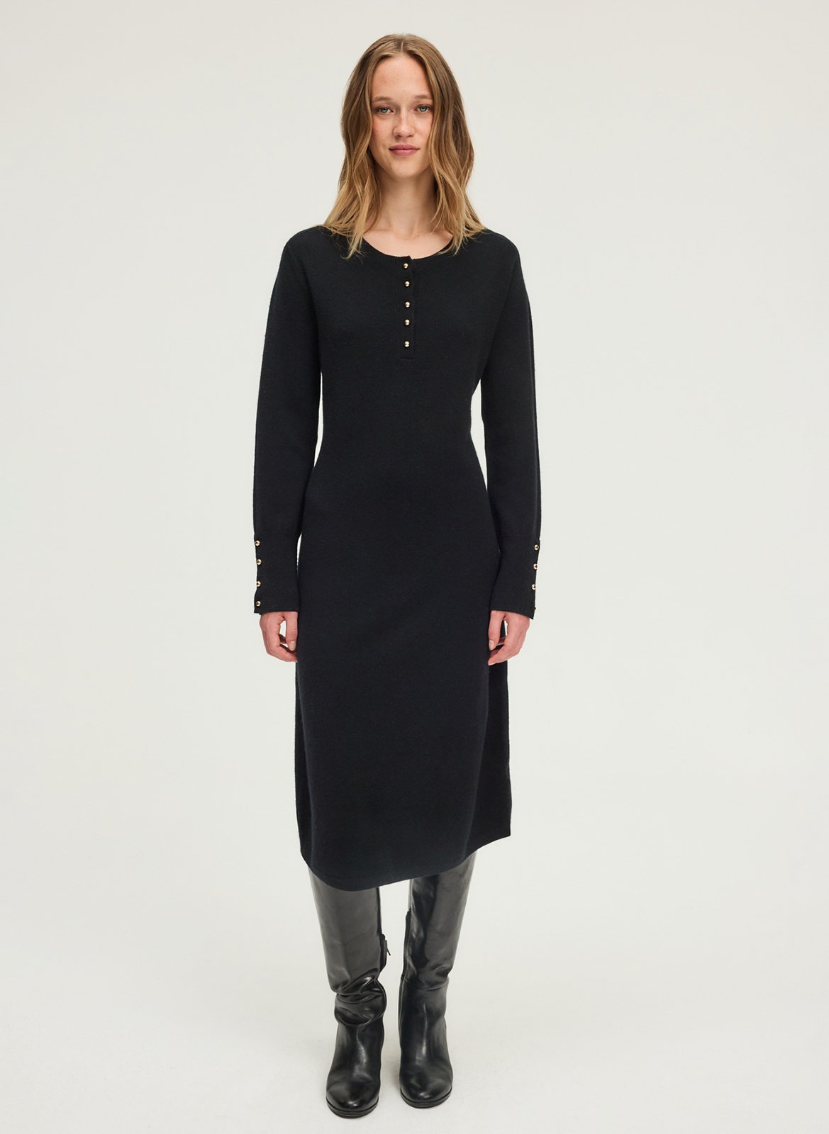 Round-neck wool-blend midi dress PABLO Black