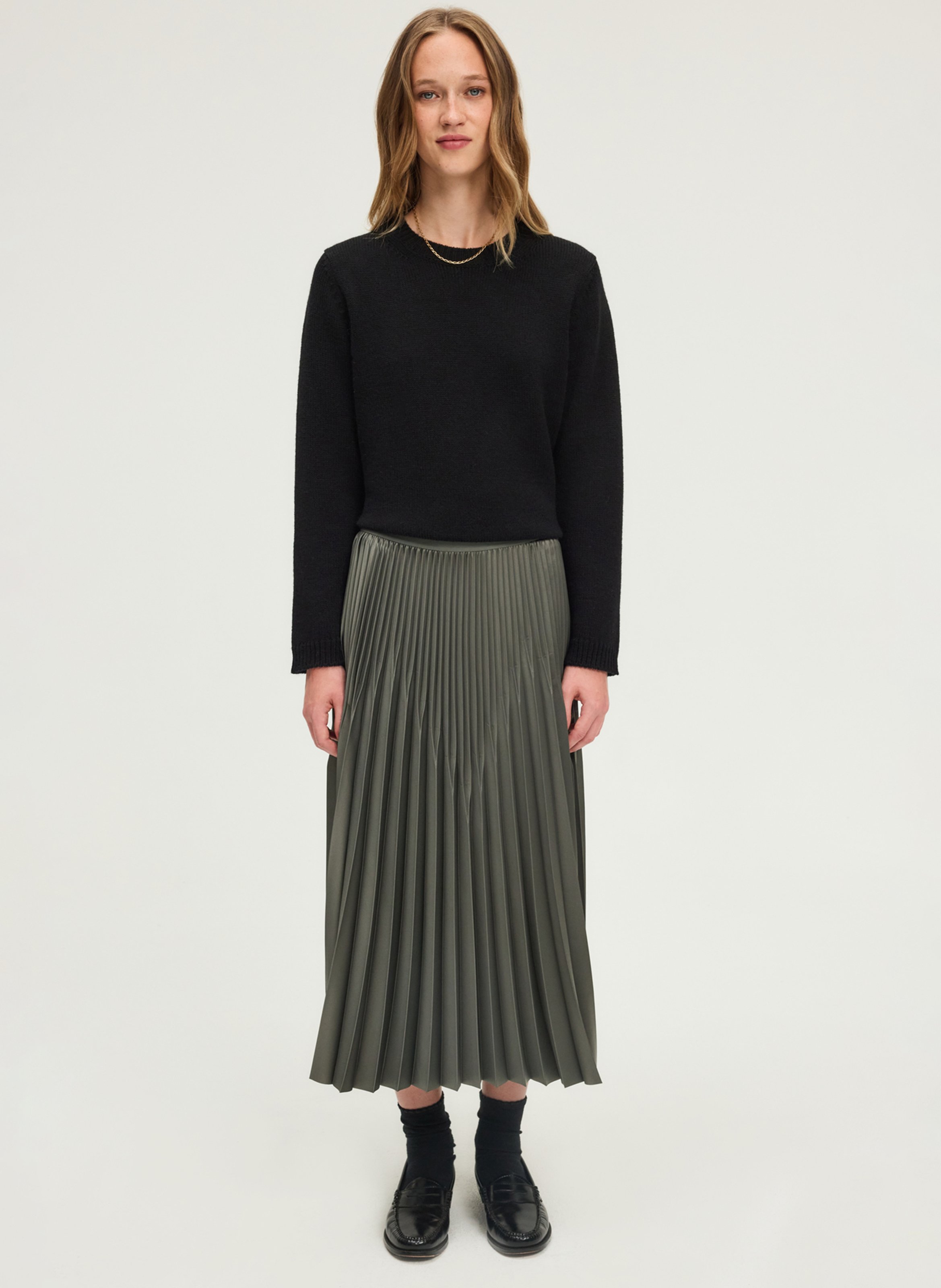 Mid-length pleated skirt PABLO Khaki