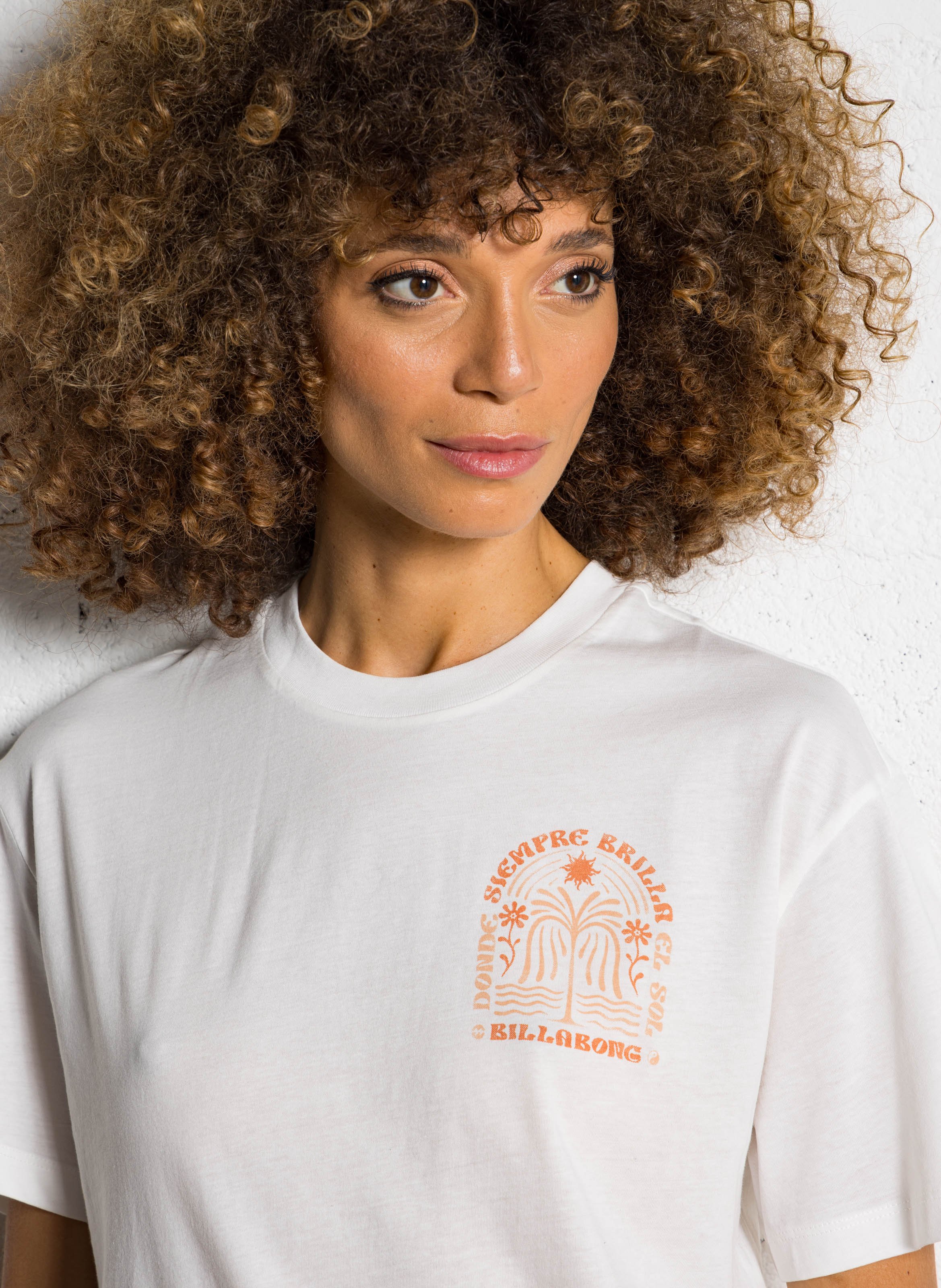 Tee-shirt droit col rond imprimé en coton BILLABONG Blanc