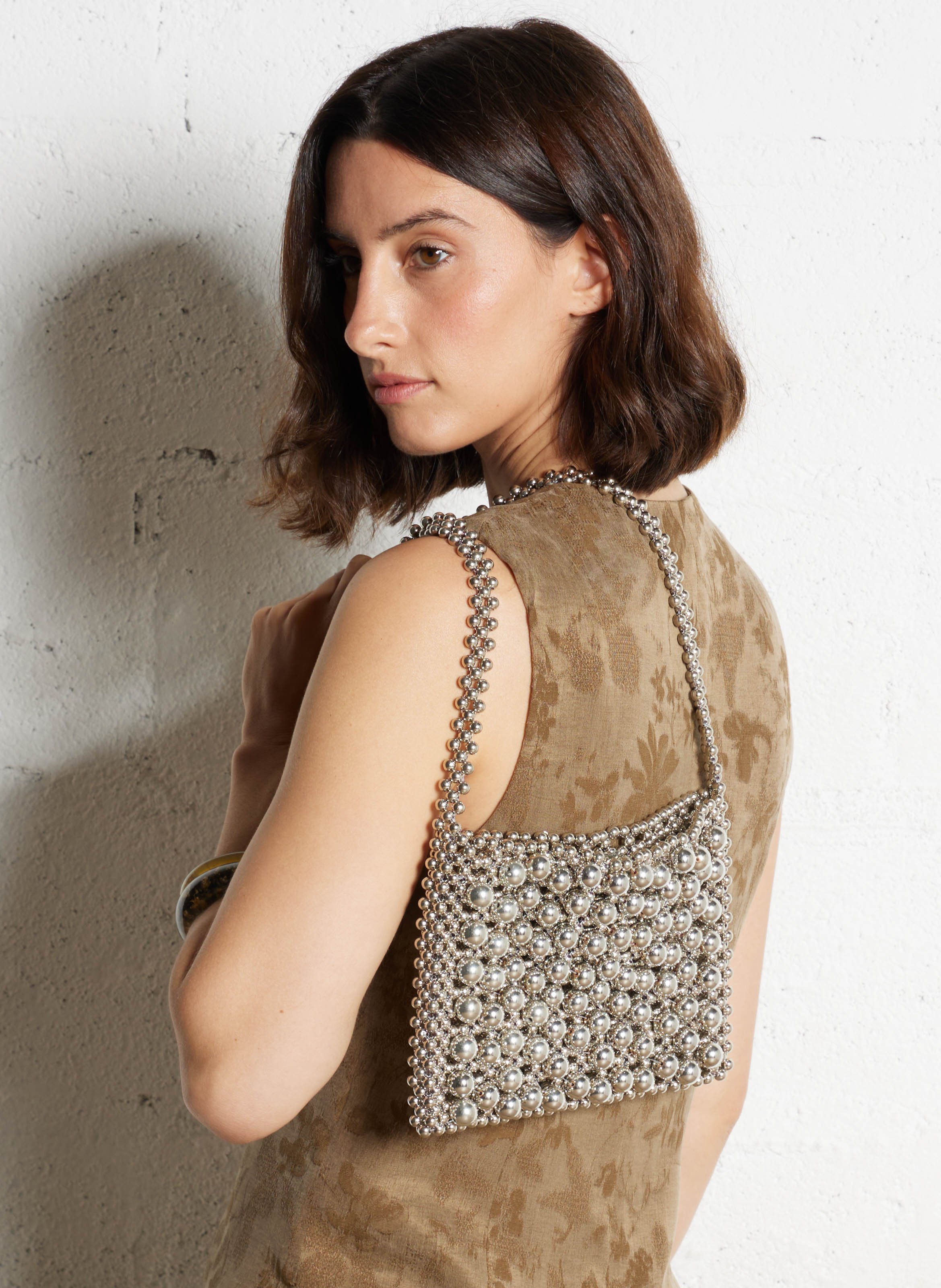 Beaded shoulder bag FEEKA Silver