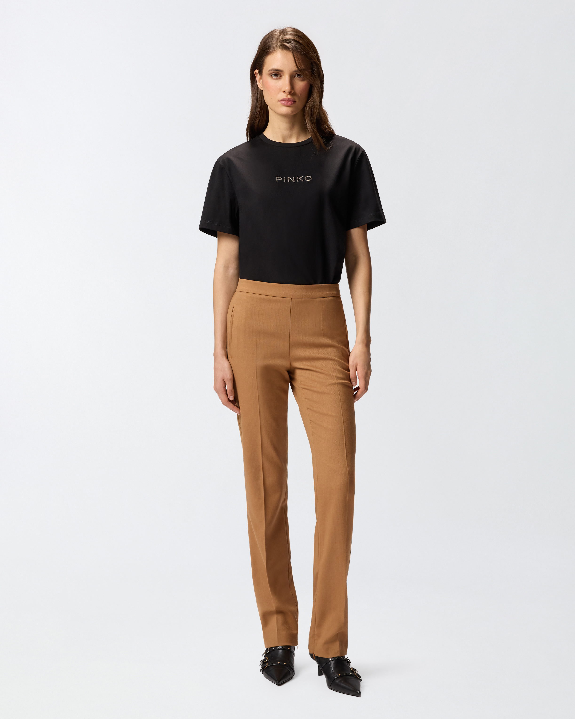 T-shirt with rhinestone logo PINKO Black