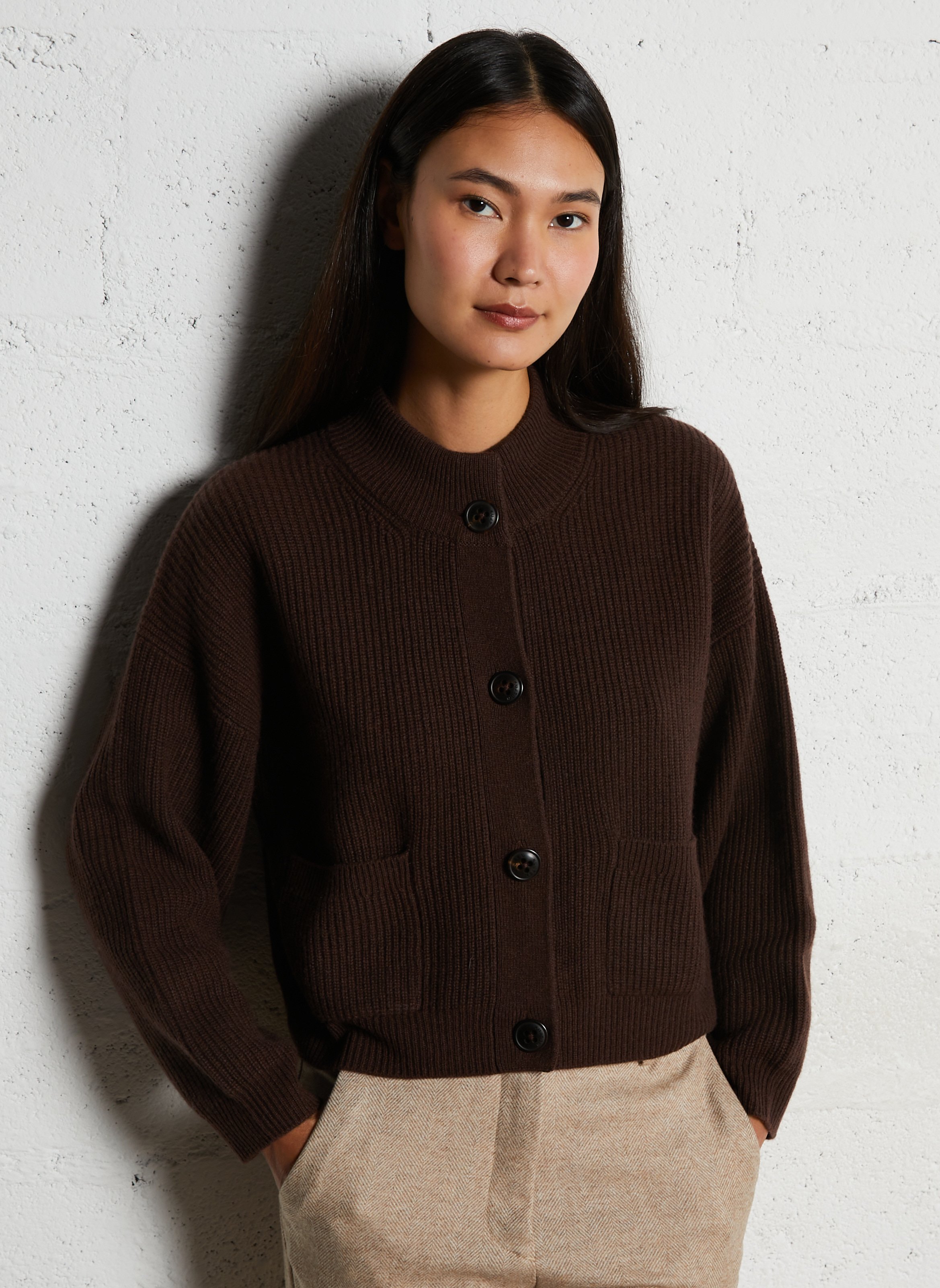 Round-neck cashmere cardigan KUJTEN Brown