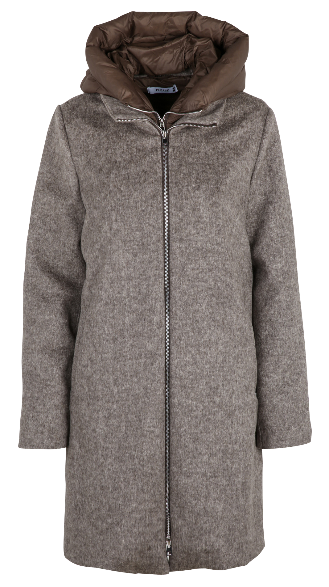 Manteau droit à capuche en laine mélangée PLEASE Marron